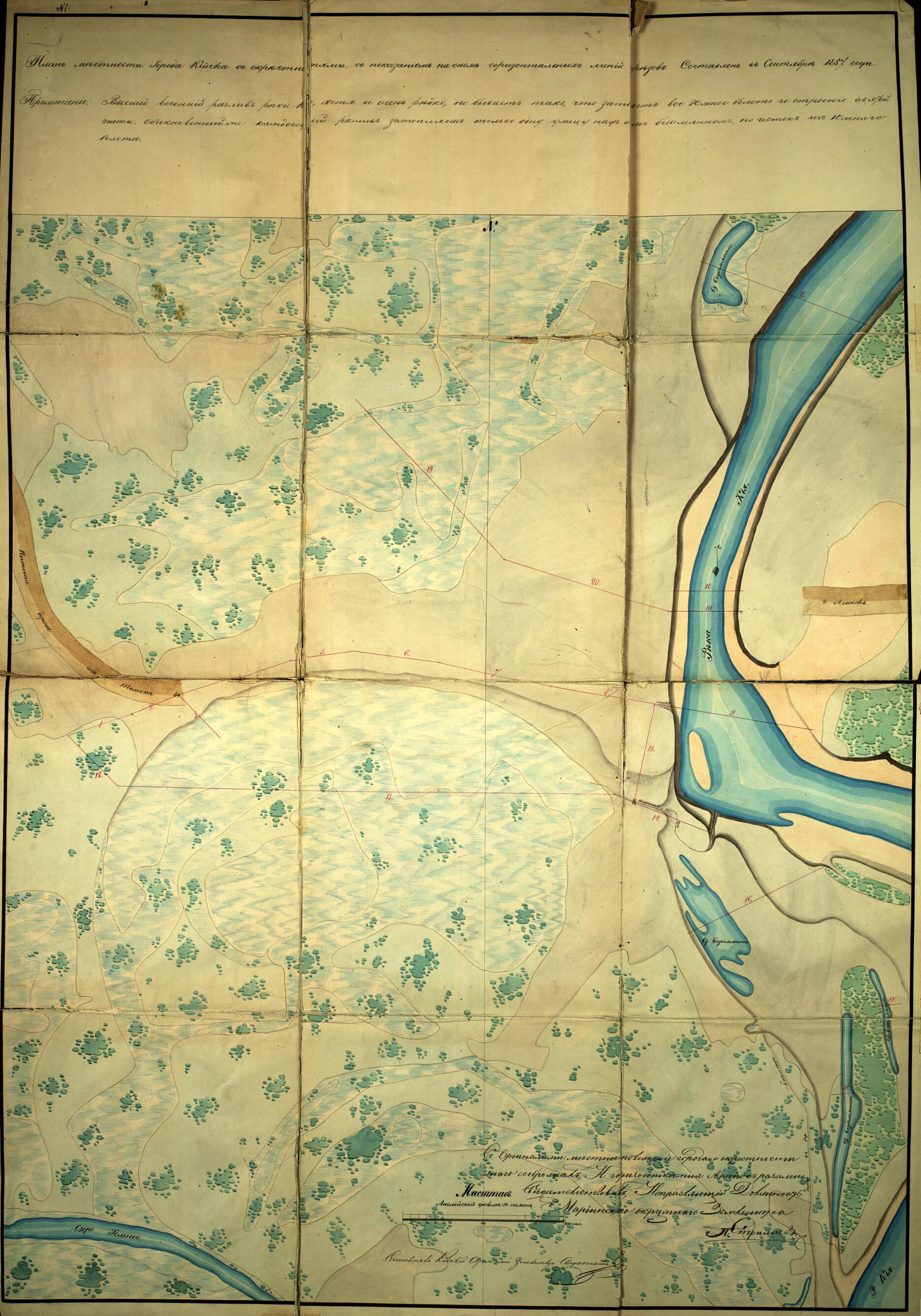 This old map of Plan Mestnosti Goroda Biĭska S Okrestnosti︠a︡mi, S Pokazaniem Na Onom Gorizontal&