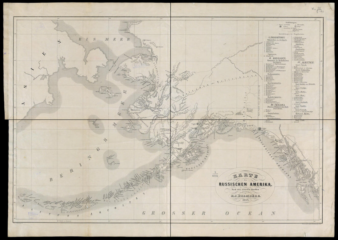 This old map of Karte Des Russischen Amerika from 1855 was created by H. J. (Henrik Johan) Holmberg in 1855