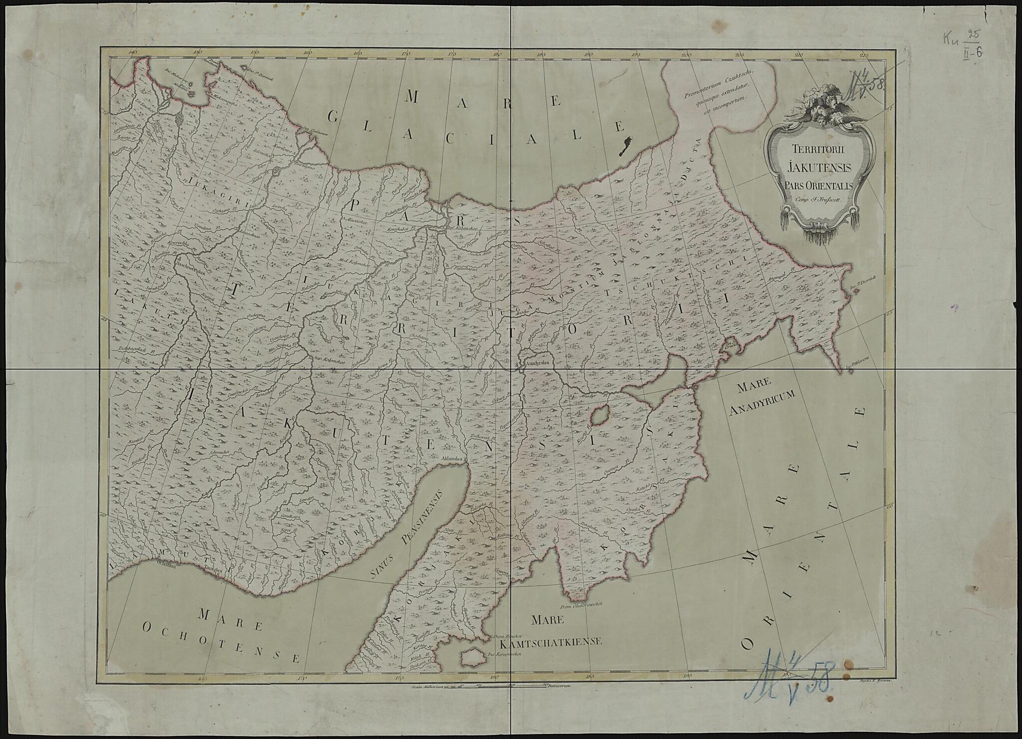 This old map of Territorii Jakutensis Pars Orientalis from 1770 was created by K. Frolov, Johann Treskot in 1770