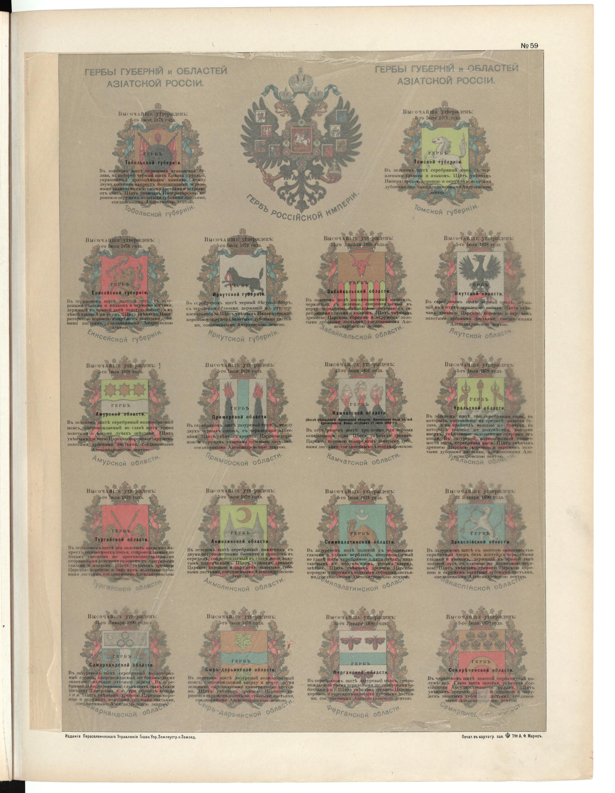 This old map of Gerby Gubernii I Oblastei Aziatskoi Rossii from 1914 was created by in 1914