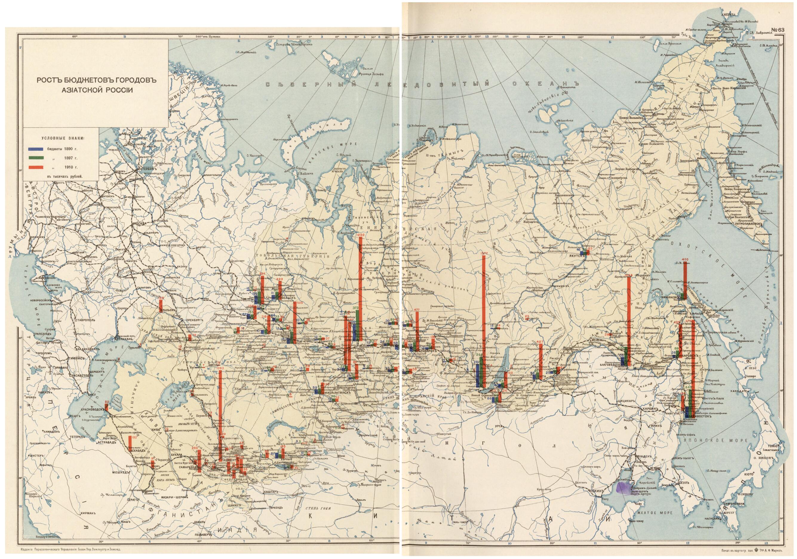 This old map of Rost Biudzhetov Gorodov Aziatskoi Rossii from 1914 was created by in 1914