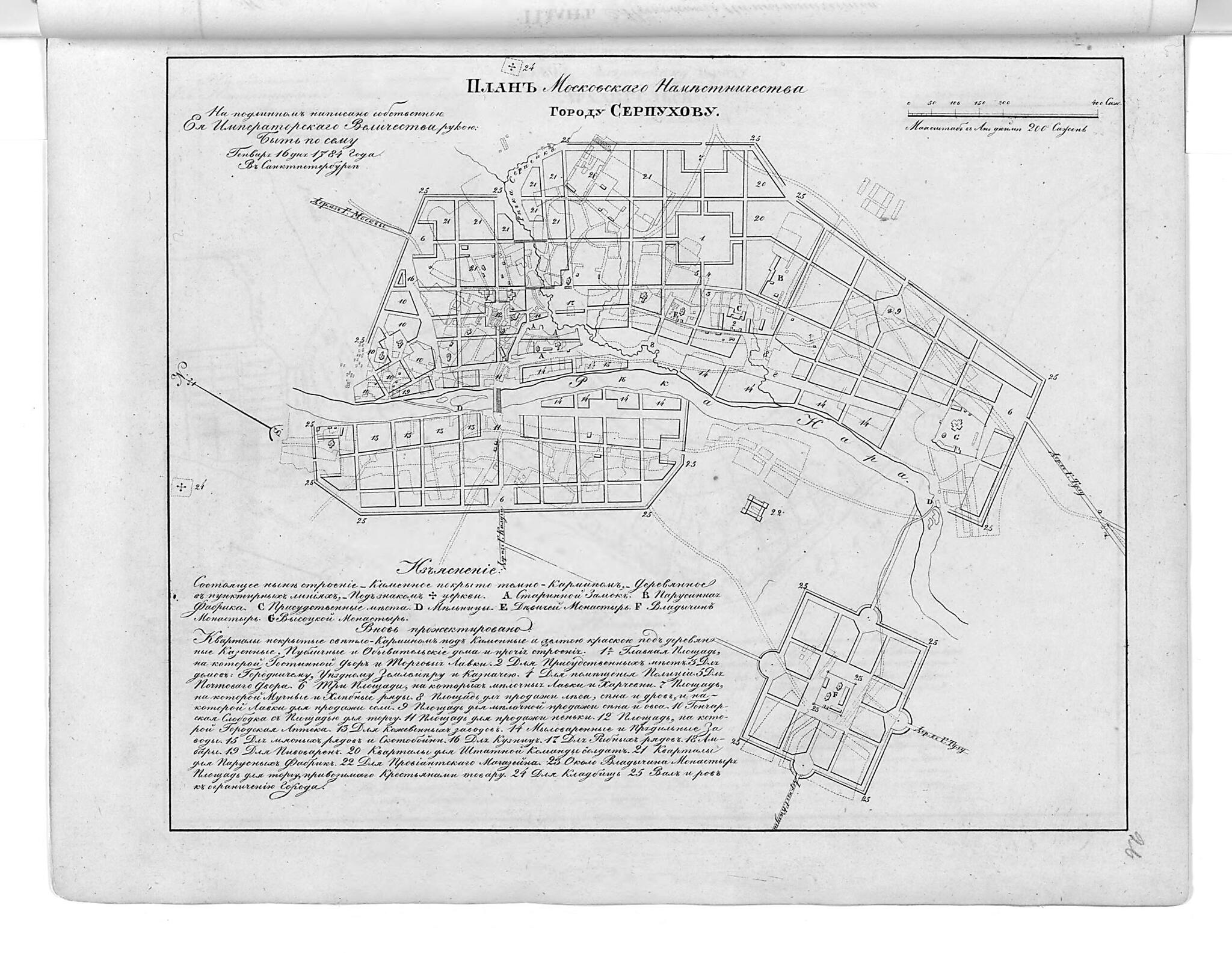 This old map of Plan Moskovskogo Namestnichestva Gorodu Serpukhovu. (План Московского наместничества городу Серпухову.) from 1859 was created by in 1859