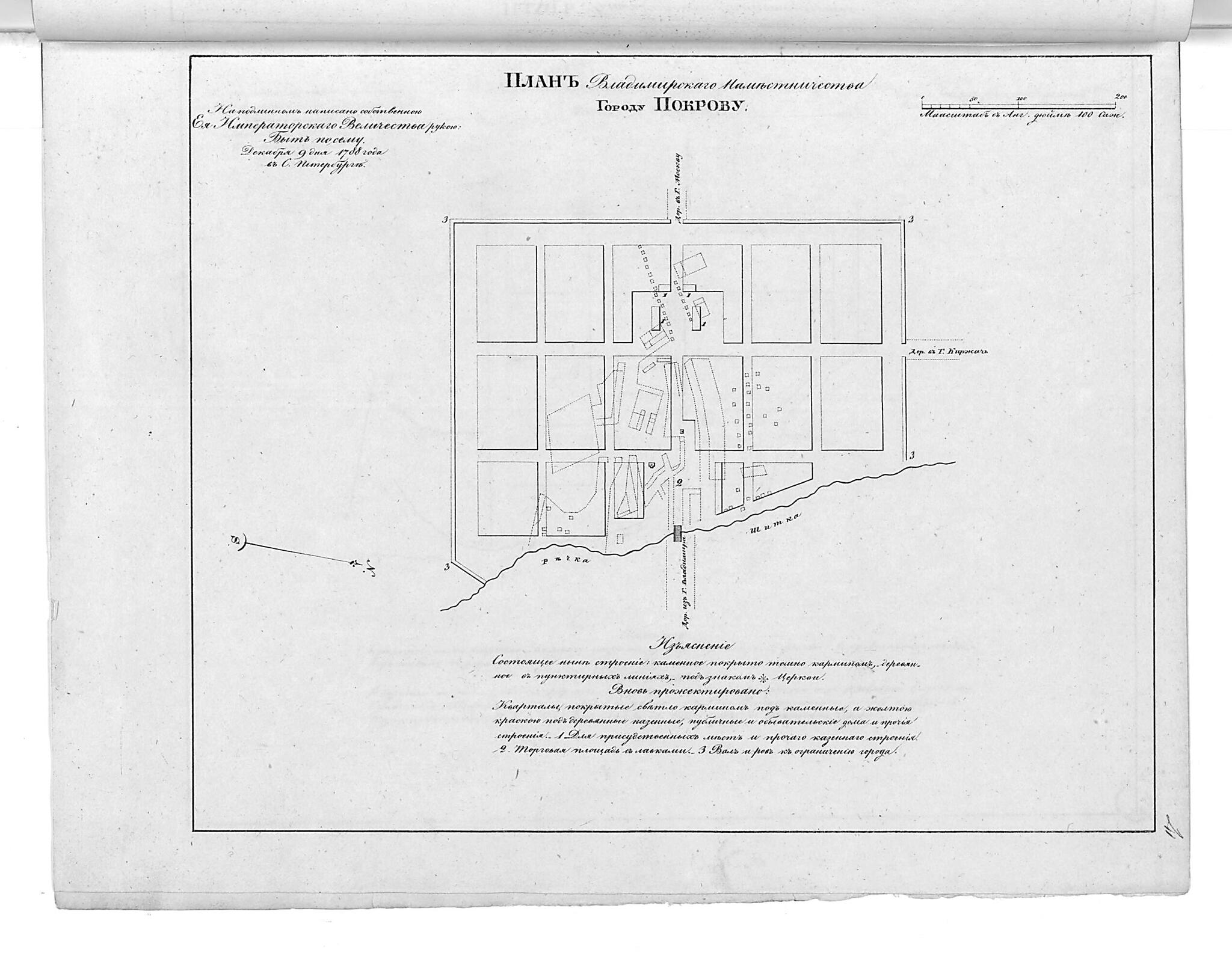 This old map of Plan Vladimirskogo Namestnichestva Gorodu Pokrovu. (План Владимирского наместничества городу Покрову.) from 1859 was created by in 1859