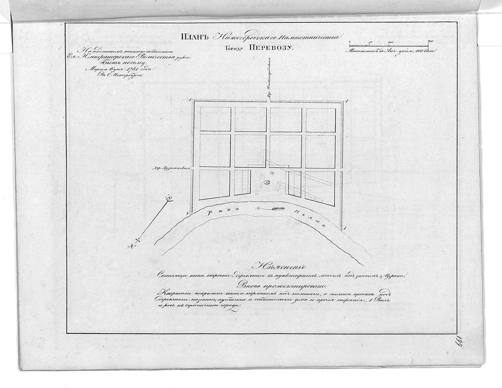 This old map of Plan Nizhegorodskogo Namestnichestva Gorodu Perevozu. (План Нижегородского наместничества городу Перевозу.) from 1859 was created by in 1859