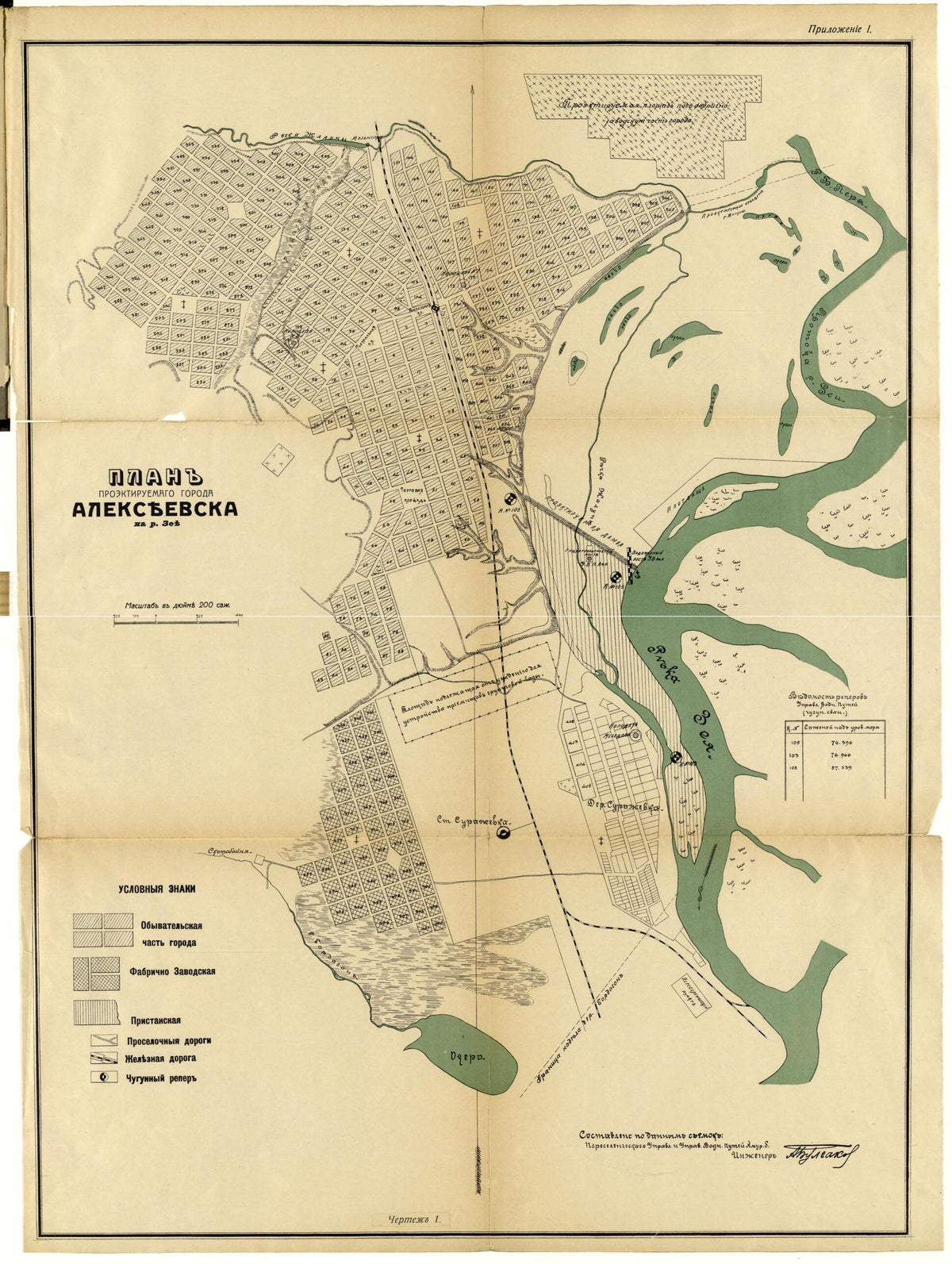 Plan Proėktiruemago Goroda Alekseevska Na R.Zee. (План проэктируемаго города Алексеевска на р.Зее.) 1912 by Relic Map Company