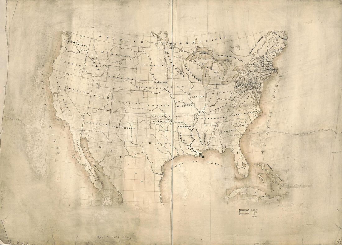 This old map of Manuscript Map of the United States. (Map of the United States) from 1871 was created by in 1871
