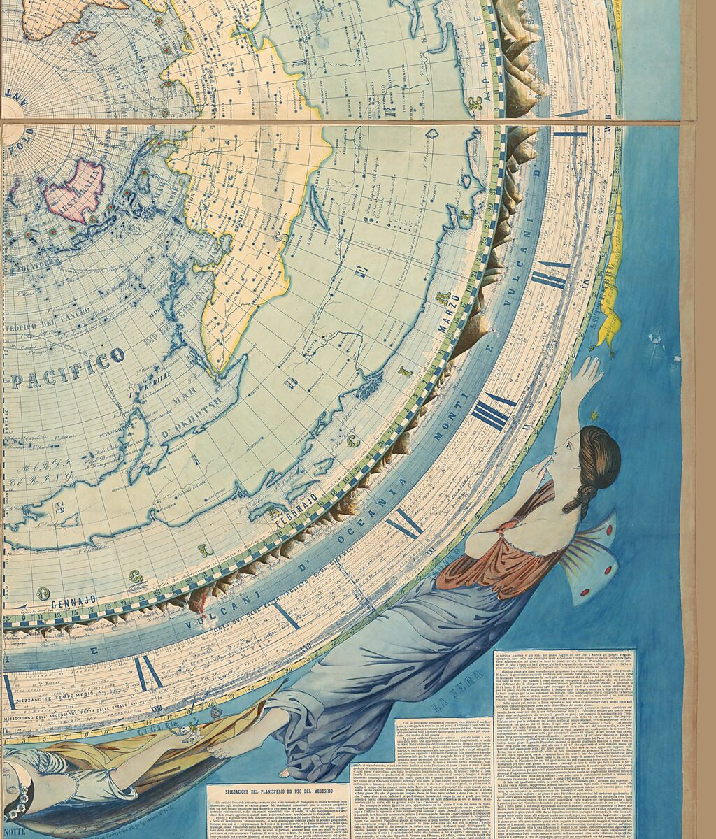 This old map of Nuovo Planisferio Cosmografico Orografico Universale Ed Orologico Mondiale Per Uso Di Generale Istruzione from 1858 was created by Ignazio Villa in 1858