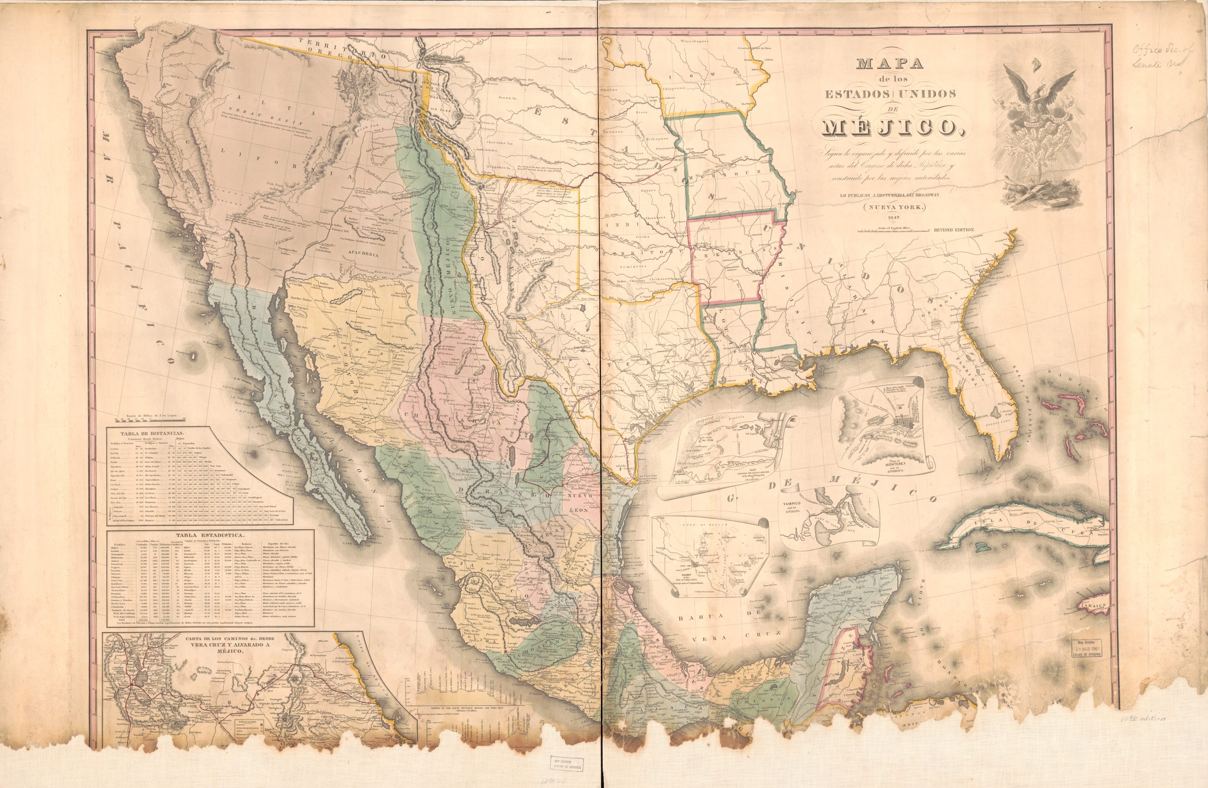 This old map of Mapa De Los Estados Unidos De Méjico : Segun Lo Organizado Y Definido Por Las Varias Actas Del Congreso De Dicha República Y Construido Por Las Mejores Autoridades from 1847 was created by John Disturnell in 1847