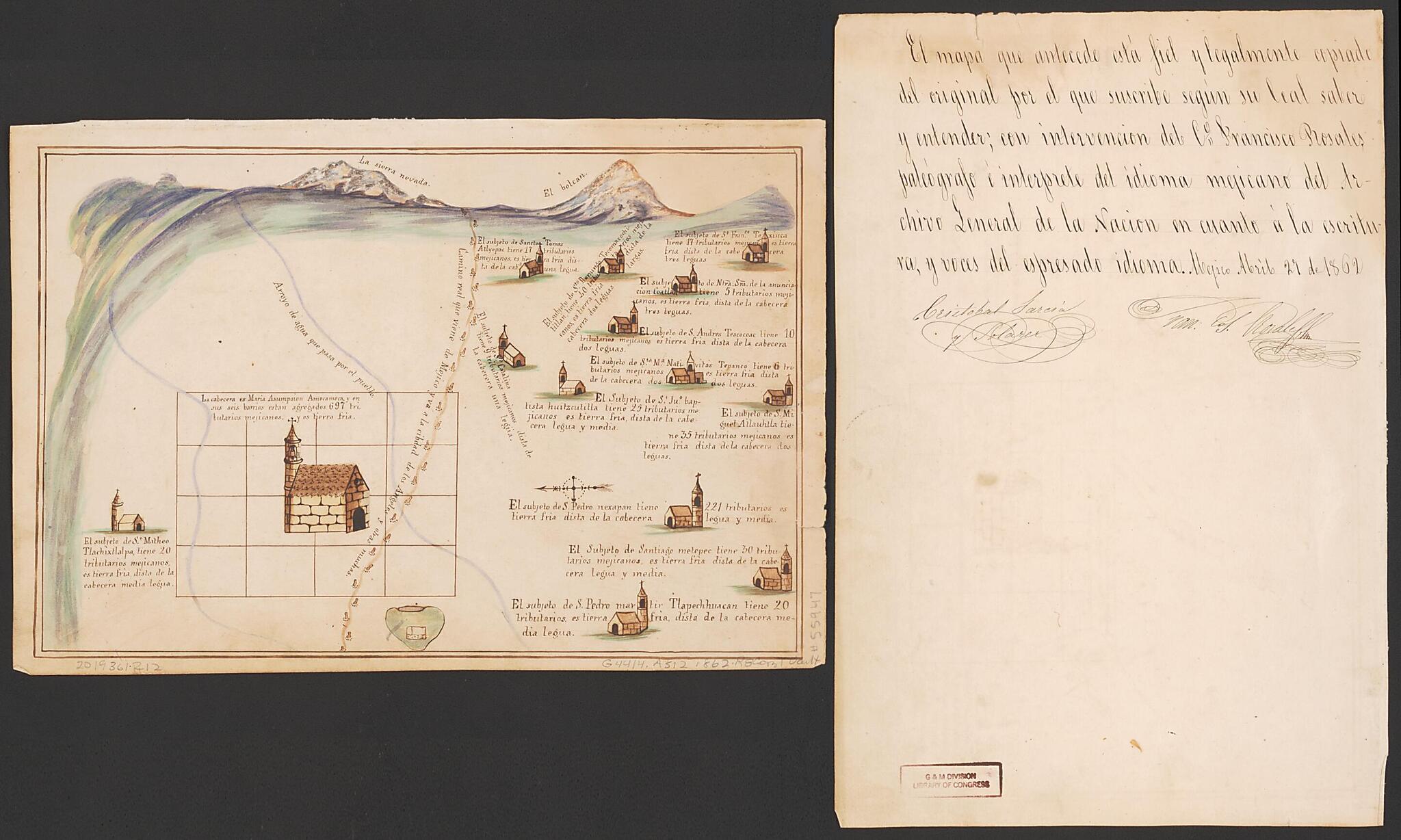This old map of Amecameca and Environs from 1862 was created by Cristobal Garcia Y Solarer, Francisco Rosales in 1862