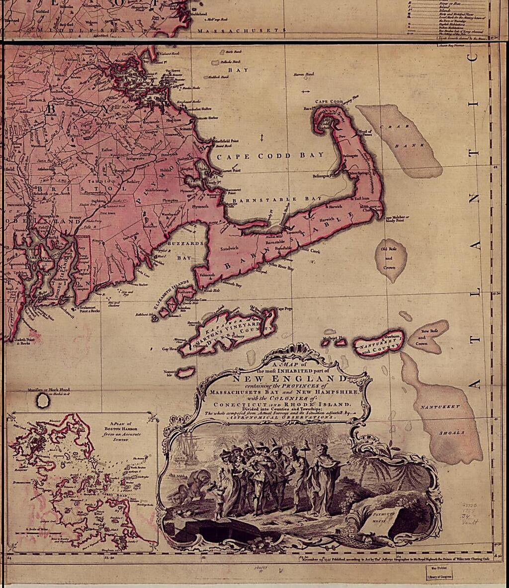 This old map of A Map of the Most Inhabited Part of New England : Containing the Provinces of Massachusets Bay and New Hampshire, With the Colonies of Conecticut and Rhode Island, Divided Into Counties and Townships : the Whole Composed from Actual Surve
