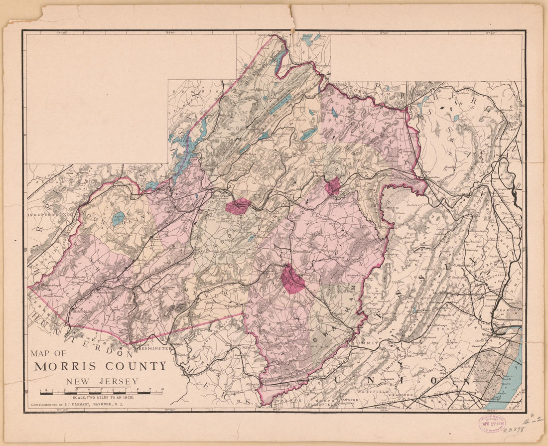 This old map of Map of Morris County, New Jersey from 1896 was created by J. J. (Joseph J.) Clement in 1896