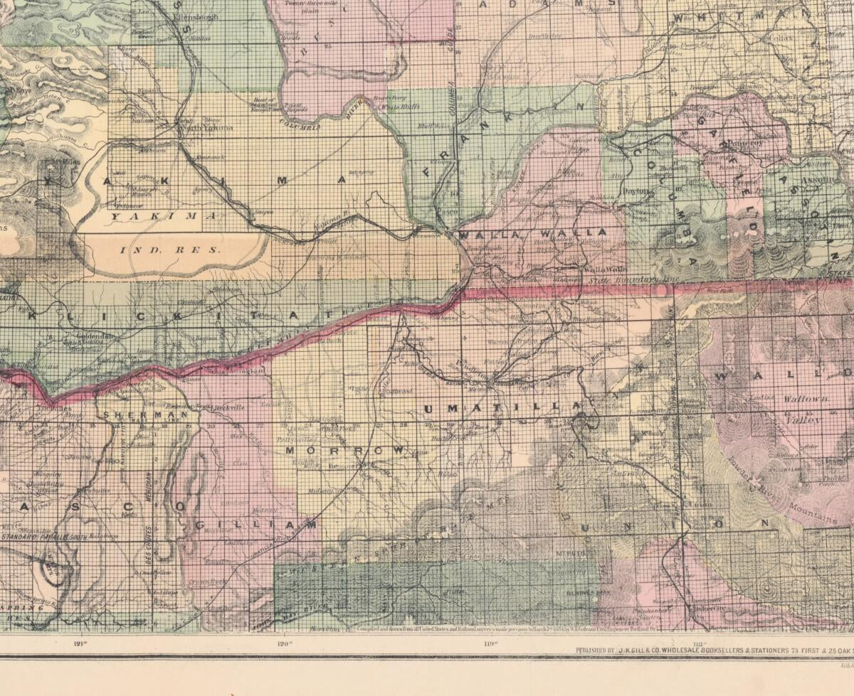 This old map of New Sectional, Township & County Map of Washington (New Sectional, Township and County Map of Washington, J.K. Gill & Cos. Map of Washington) from 1889 was created by W. H. (William Henry) Galvani,  J.K. Gill & Co in 1889
