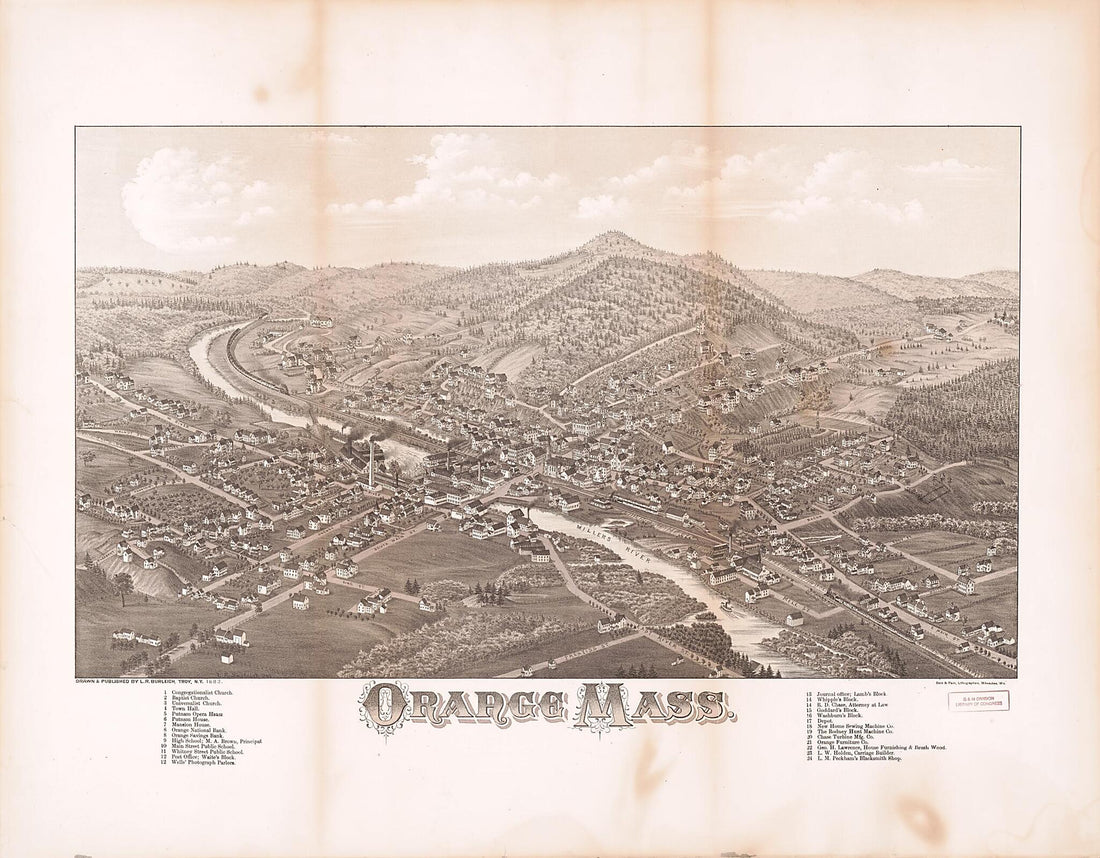 This old map of Orange, Massachusetts from 1883 was created by Beck & Pauli, L. R. Burleigh in 1883