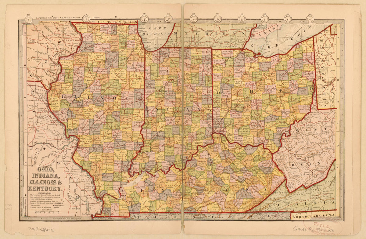 Ohio, Indiana, Illinois & Kentucky 1877 by Relic Map Company