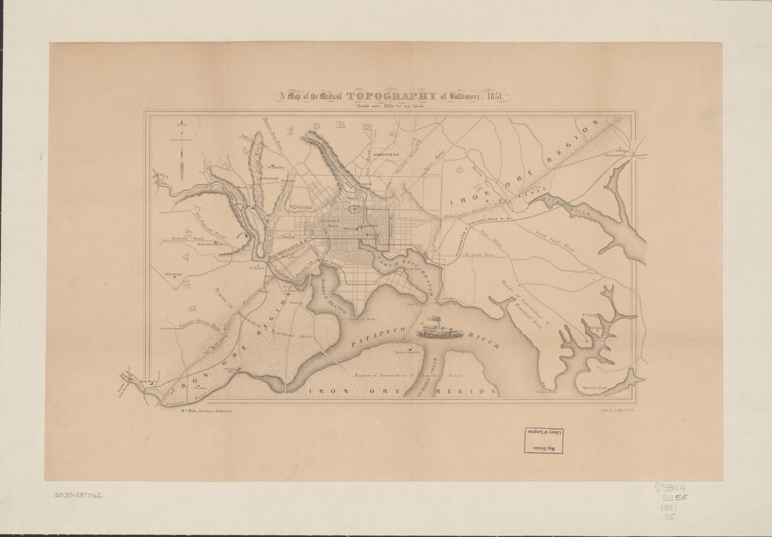 This old map of A Map of the Medical Topography of Baltimore, from 1851 was created by A. Hoen & Co, William Sides in 1851