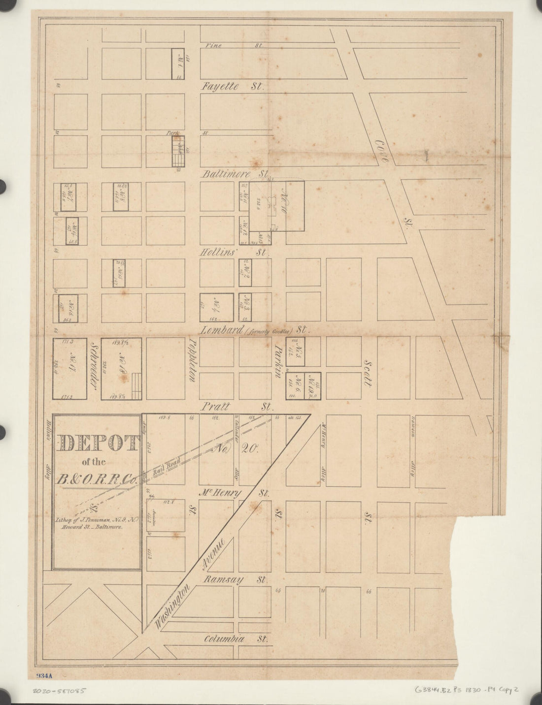 This old map of Depot of the B. & O. R.R. Co from 1830 was created by John Penniman in 1830