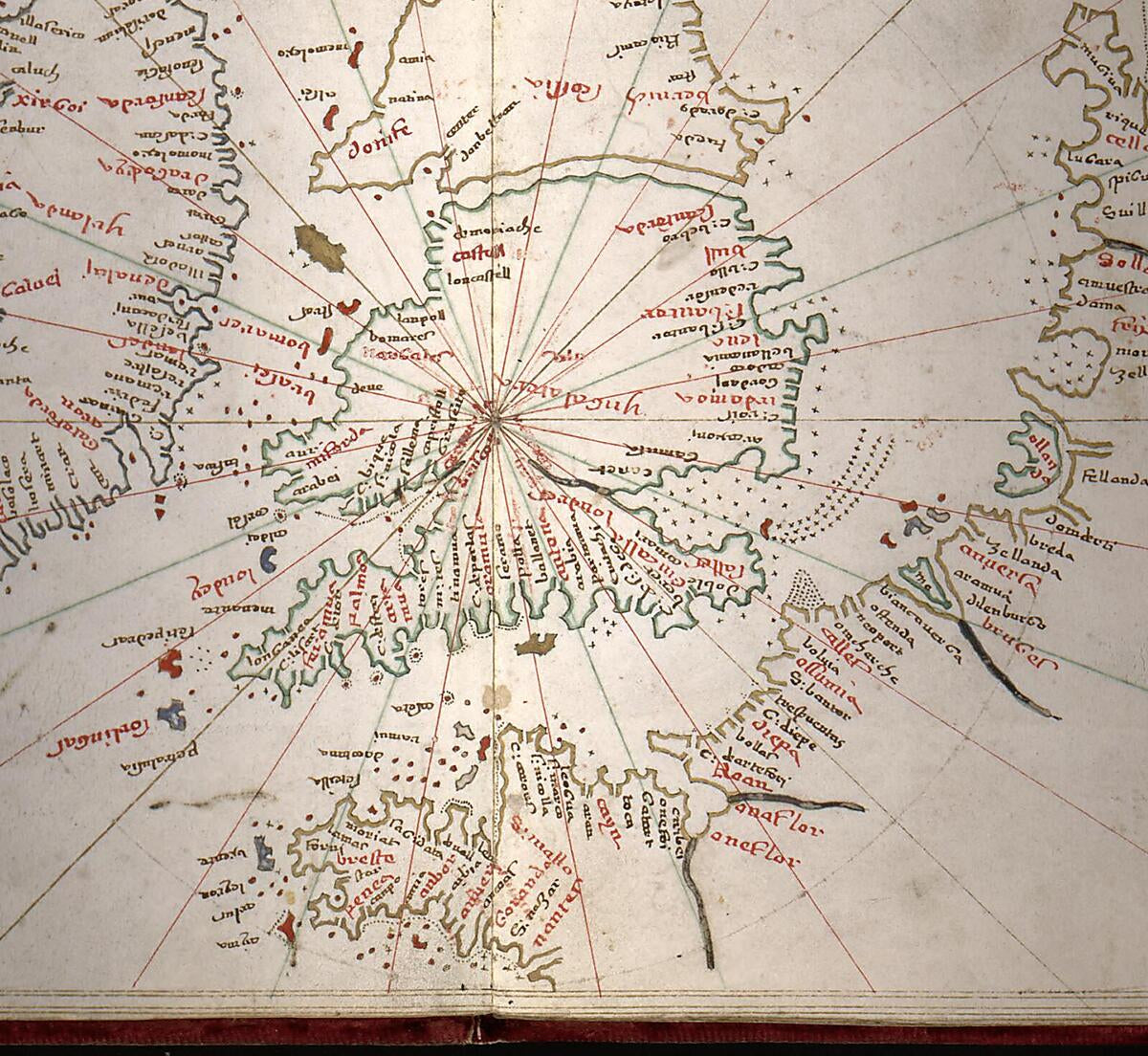 This old map of Portolan Atlas of the Mediterranean Sea, Northwest Europe, and Northwest Africa from 1590 was created by Giacomo Scotto in 1590