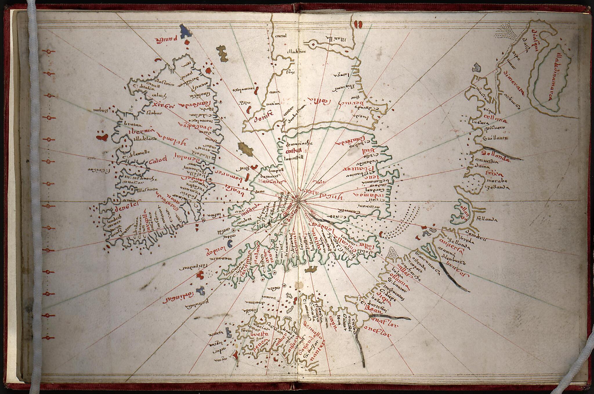 This old map of Portolan Atlas of the Mediterranean Sea, Northwest Europe, and Northwest Africa from 1590 was created by Giacomo Scotto in 1590
