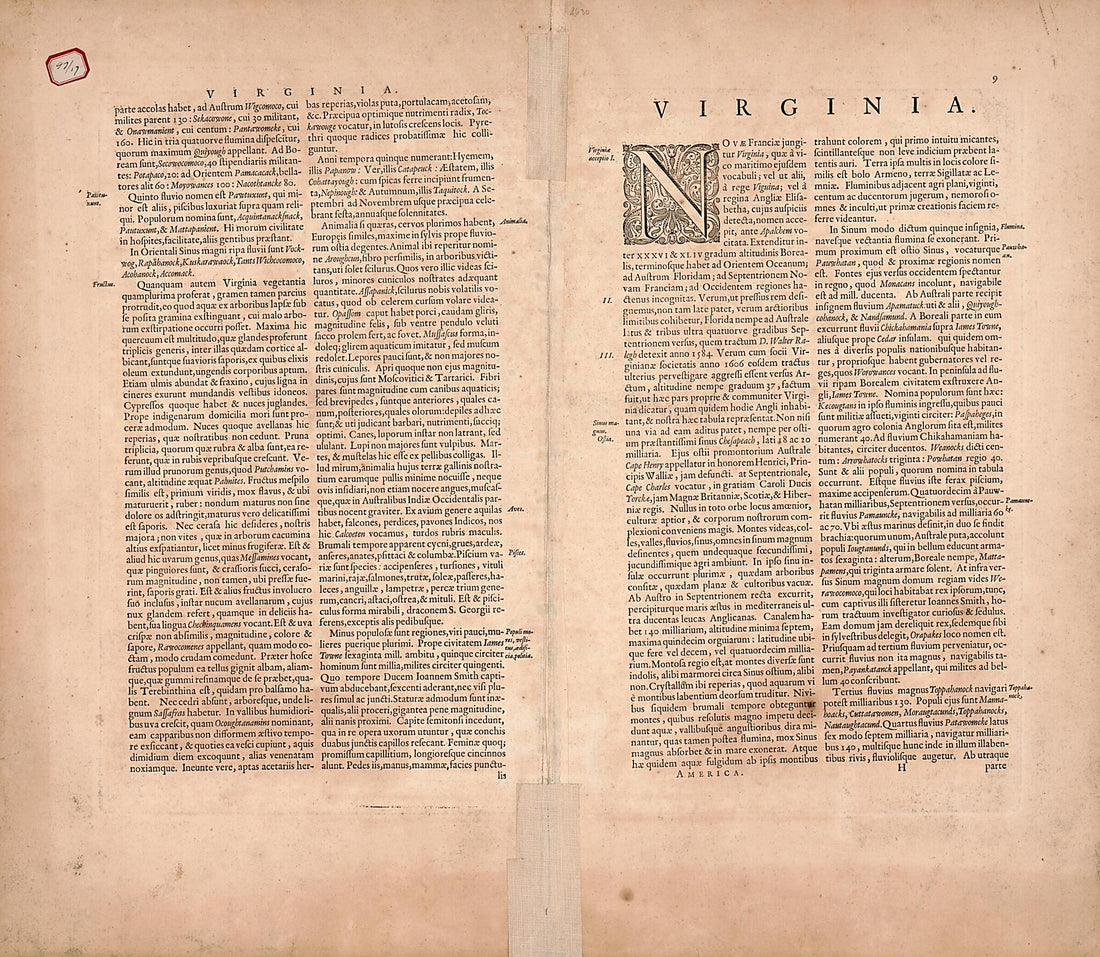 This old map of Nova Virginiae Tabvla (Nova Virginiae Tabula) from 1630 was created by Willem Janszoon Blaeu, Dirck Gryp in 1630