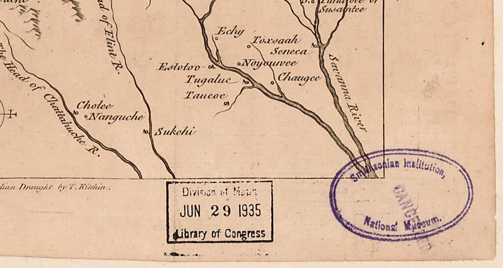 This old map of A New Map of the Cherokee Nation : With the Names of the Towns & Rivers : They Are Situated On No. Lat. from 34 to 36 (Cherokee Nation) from 1760 was created by Thomas Kitchin in 1760