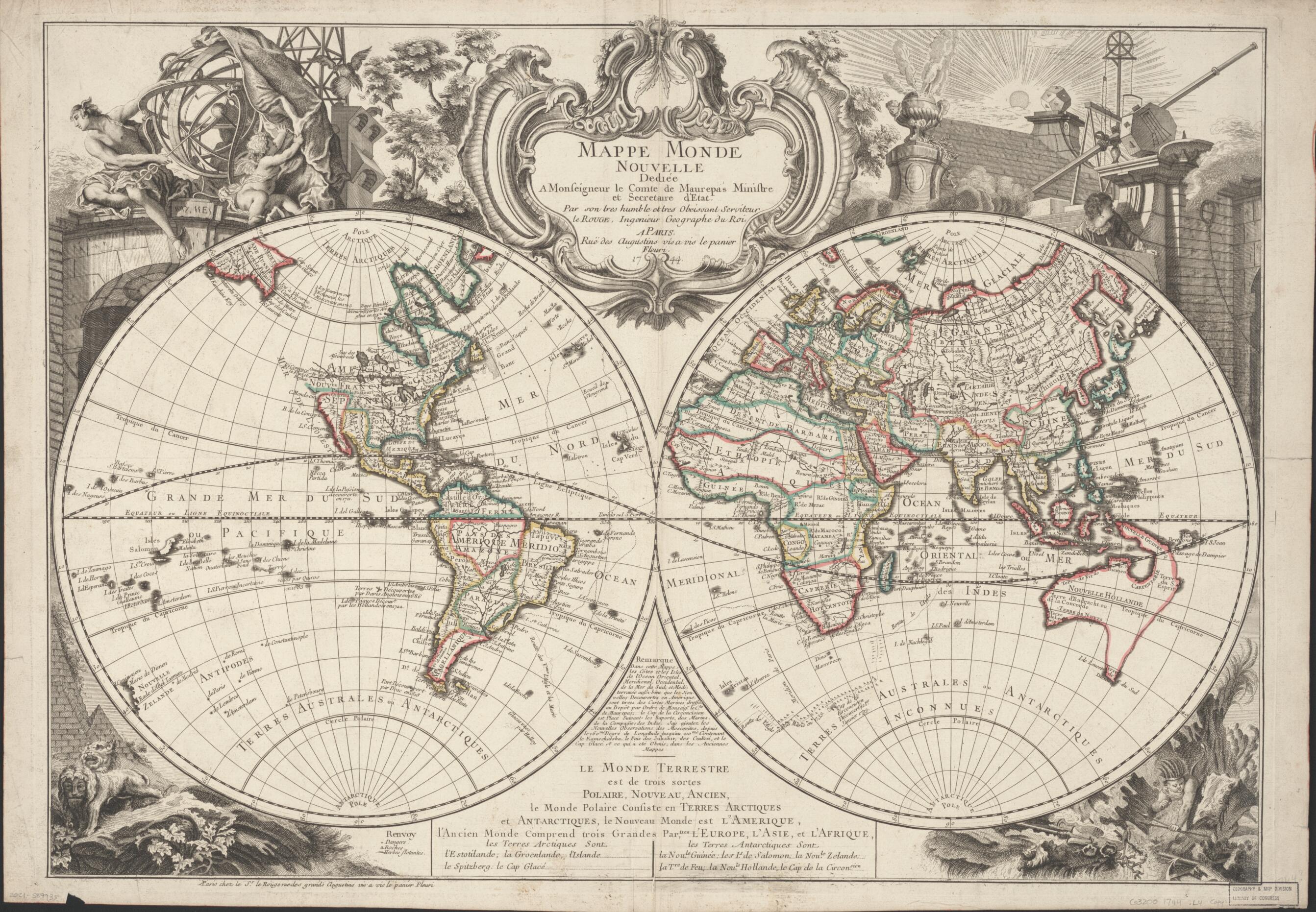This old map of Mappe Monde Nouvelle from 1744 was created by Louis in 1744
