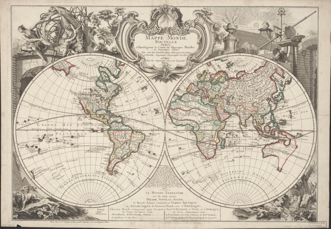 This old map of Mappe Monde Nouvelle from 1744 was created by Louis in 1744