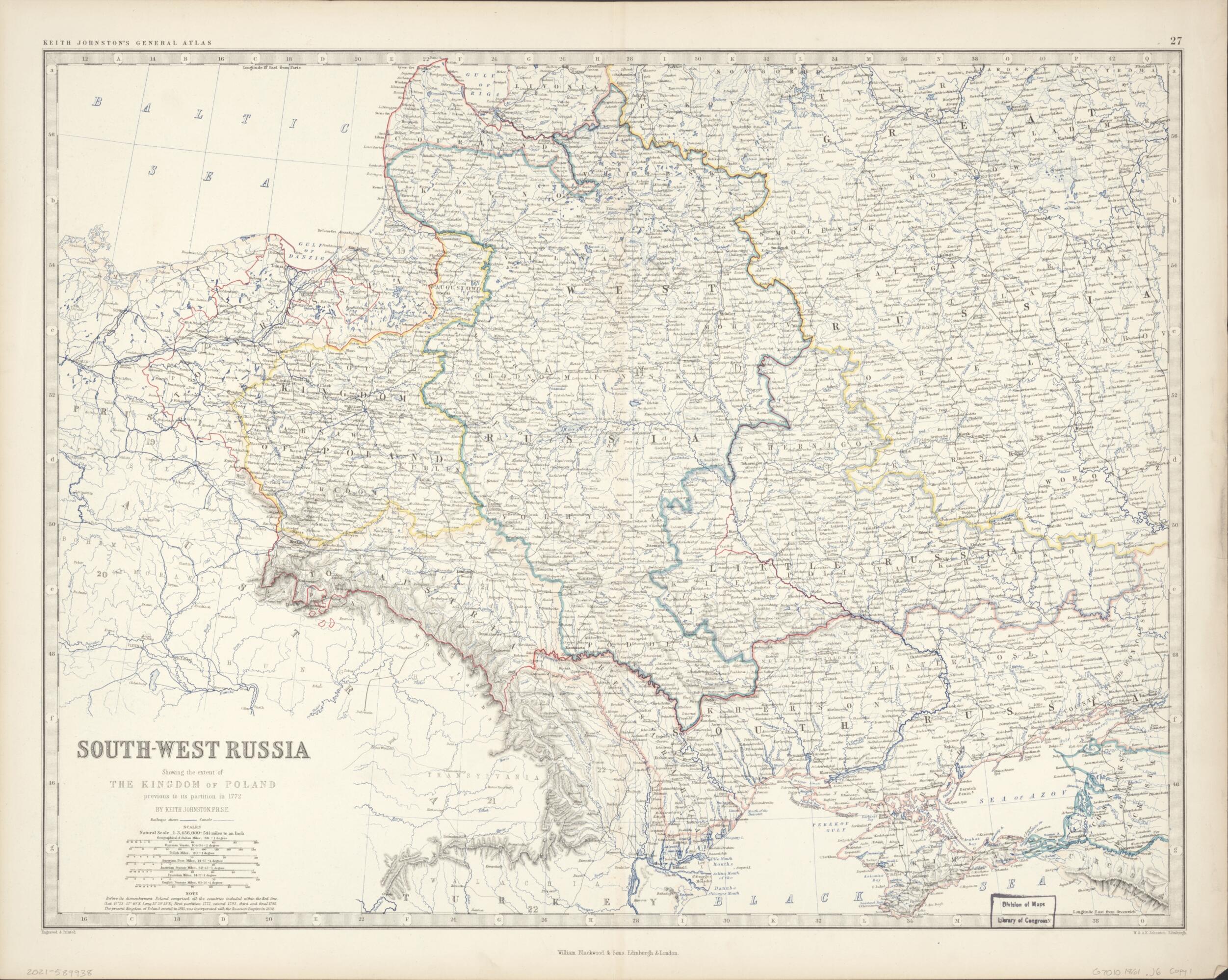 This old map of West Russia : Showing the Extent of the Kingdom of Poland, Previous to Its Partition In 1772 from 1861 was created by Alexander Keith Johnston, W. & A.K. Johnston Limited, William Blackwood and Sons in 1861