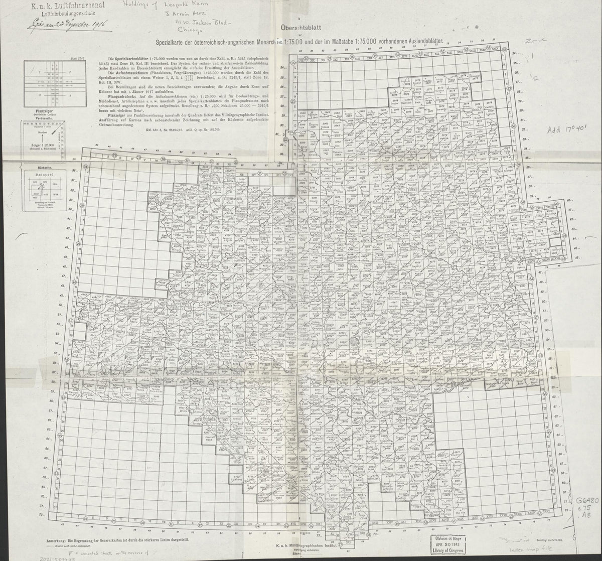 Ungarischen Monarchie 1:75.000 Und Der Im Massstabe 1:75.000 Vorhandenen Auslandsblätter : Übersichtsblatt (Übersichtsblatt) 1916 by Relic Map Company