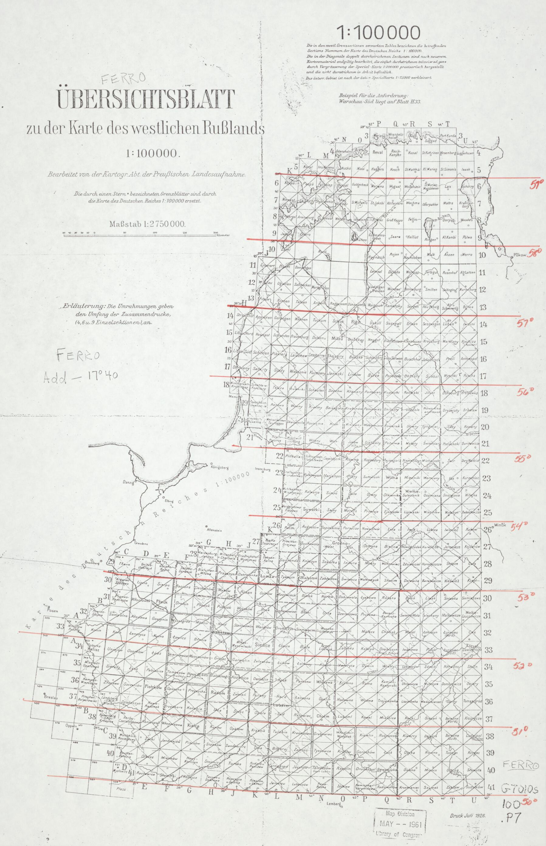 This old map of Übersichtsblatt Der Karte Des Westlichen Russlands 1:100000 from 1926 was created by Prussia (Germany). Landesaufnahme. Kartogr. Abteilung in 1926