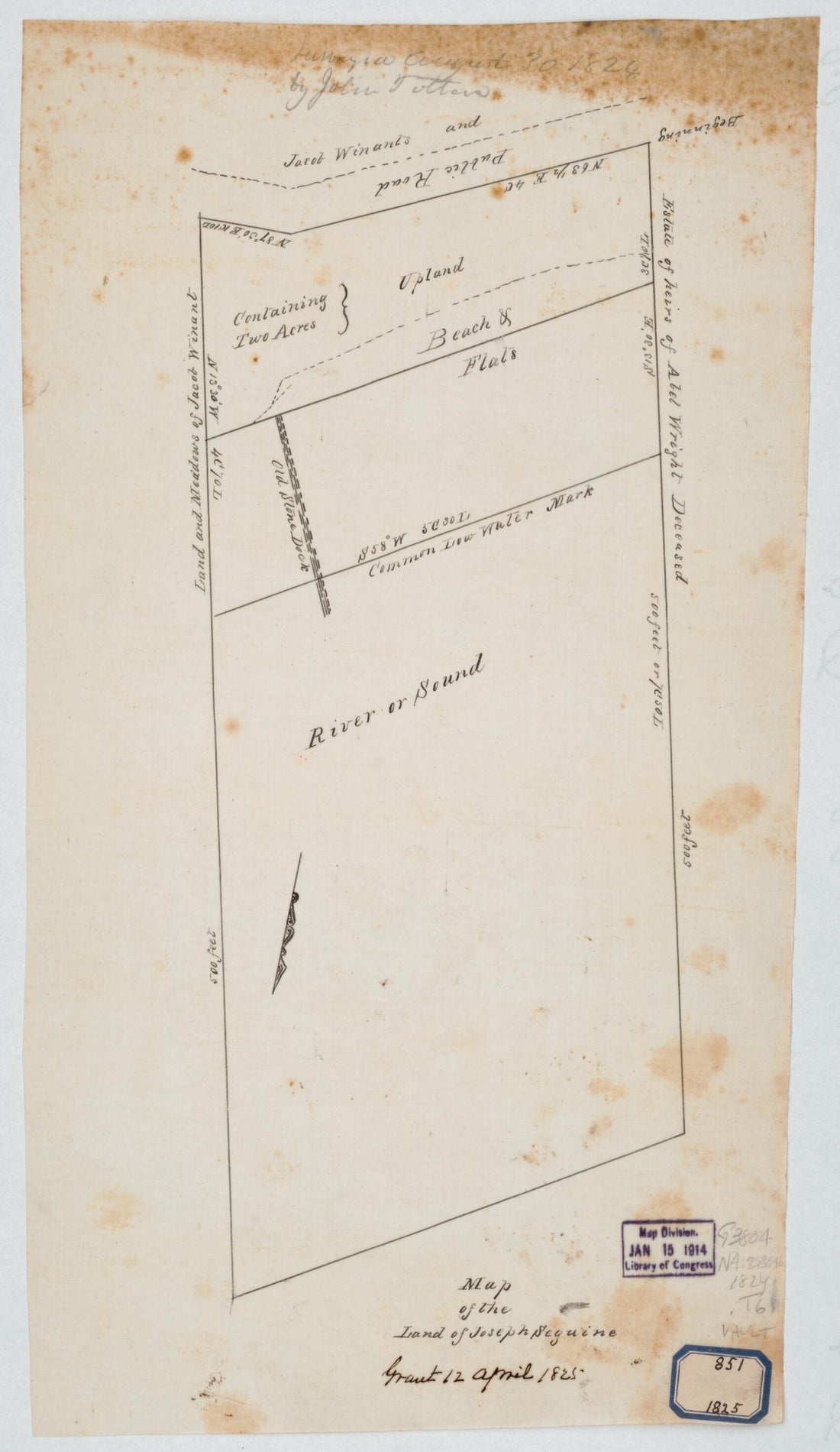 This old map of Map of the Land of Joseph Seguine : Staten Island, New York from 1824 was created by John Totten, U.S. Coast and Geodetic Survey in 1824