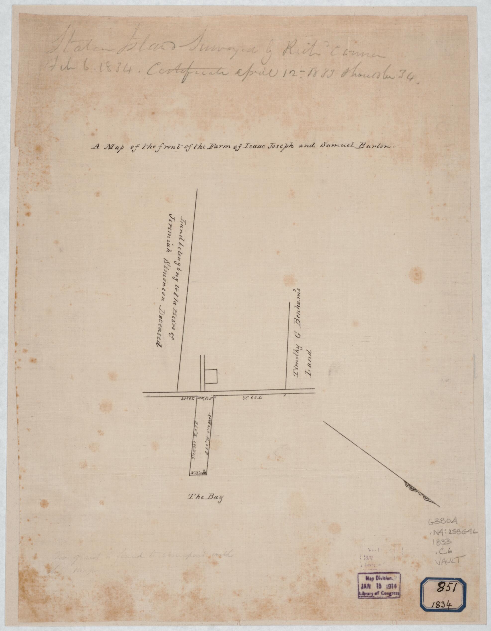 This old map of A Map of the Front of the Farm of Isaac Joseph and Samuel Burton : Staten Island from 1860 was created by Richard Conner, U.S. Coast and Geodetic Survey in 1860