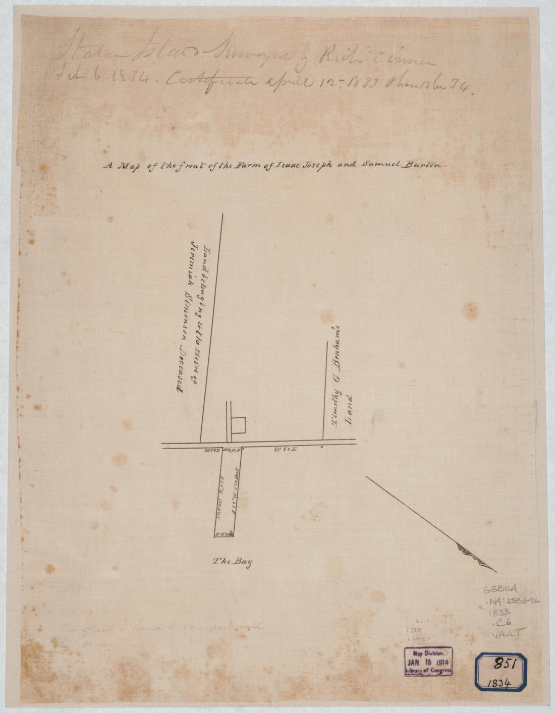 This old map of A Map of the Front of the Farm of Isaac Joseph and Samuel Burton : Staten Island from 1860 was created by Richard Conner, U.S. Coast and Geodetic Survey in 1860