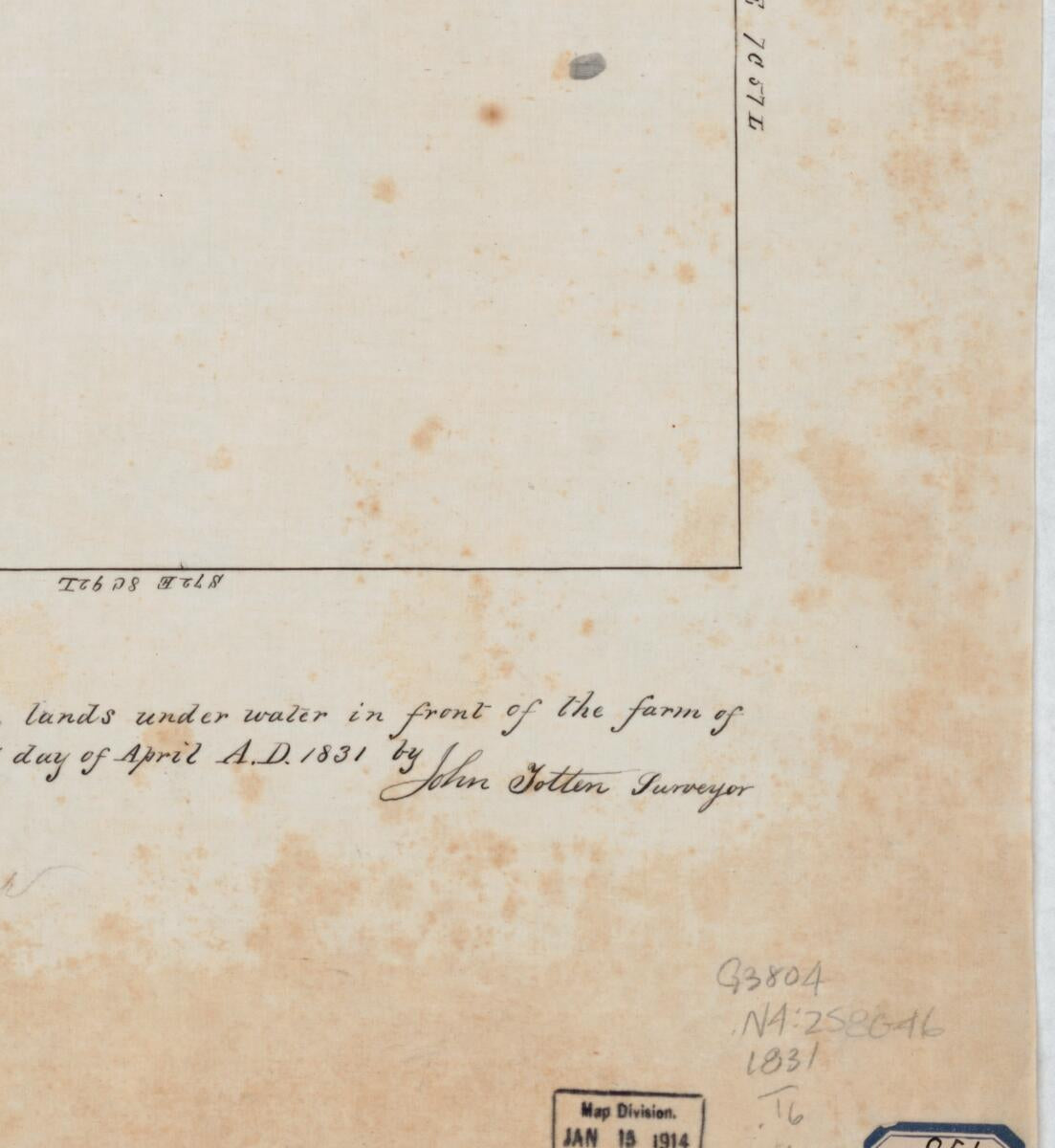 This old map of Survey and Map of the Lands Under Water In Front of the Farm of Jasper Terry : Staten Island, New York from 1831 was created by John Totten,  U.S. Coast and Geodetic Survey in 1831