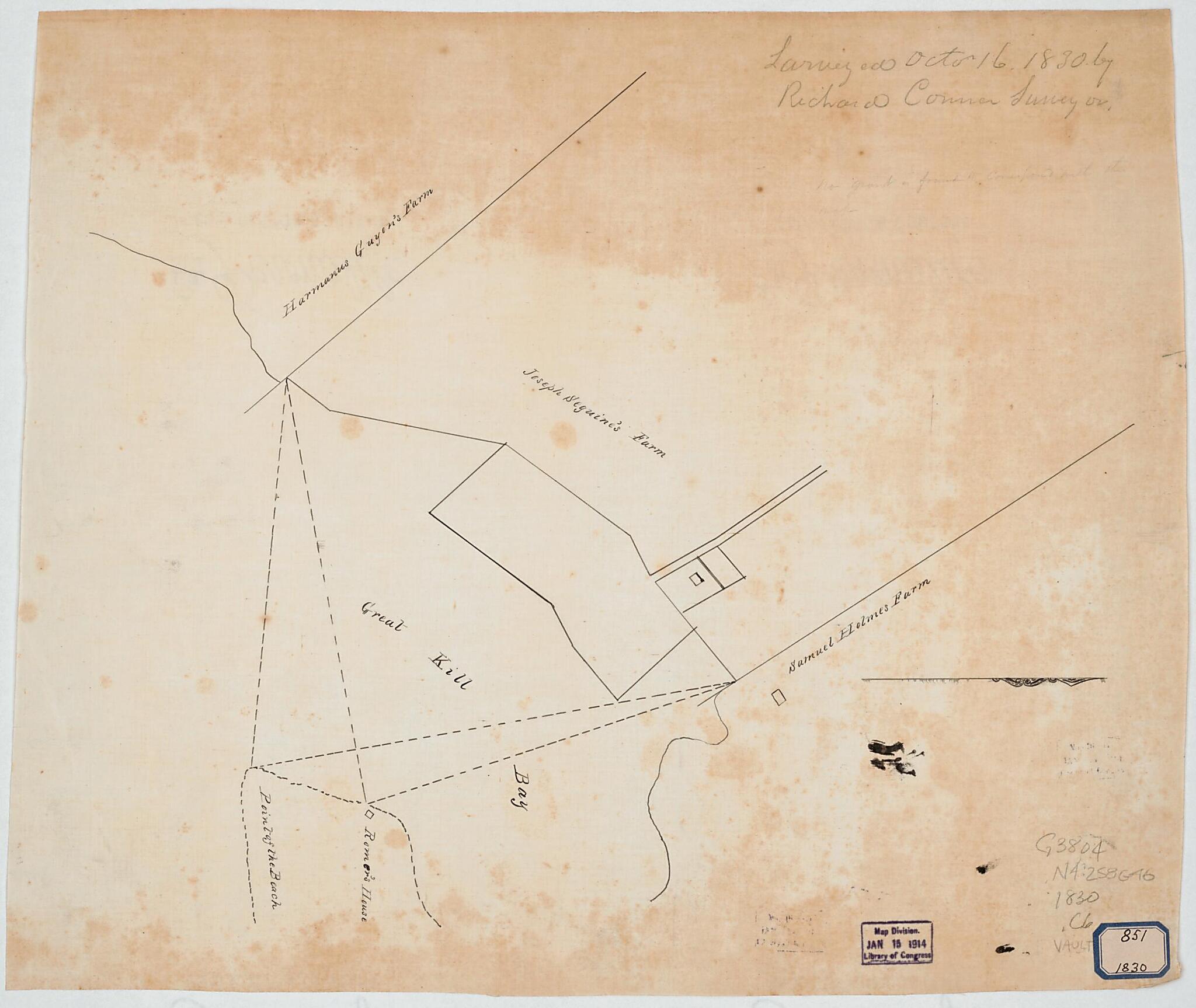 This old map of Survey of Great Kill Bay, Staten Island, New York from 1830 was created by Richard Conner, U.S. Coast and Geodetic Survey in 1830