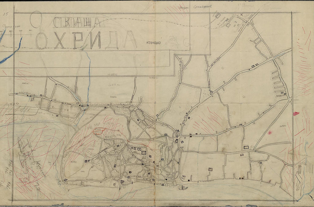 This old map of Sketch of Ohrid from 1923 was created by Naum Srbinović in 1923