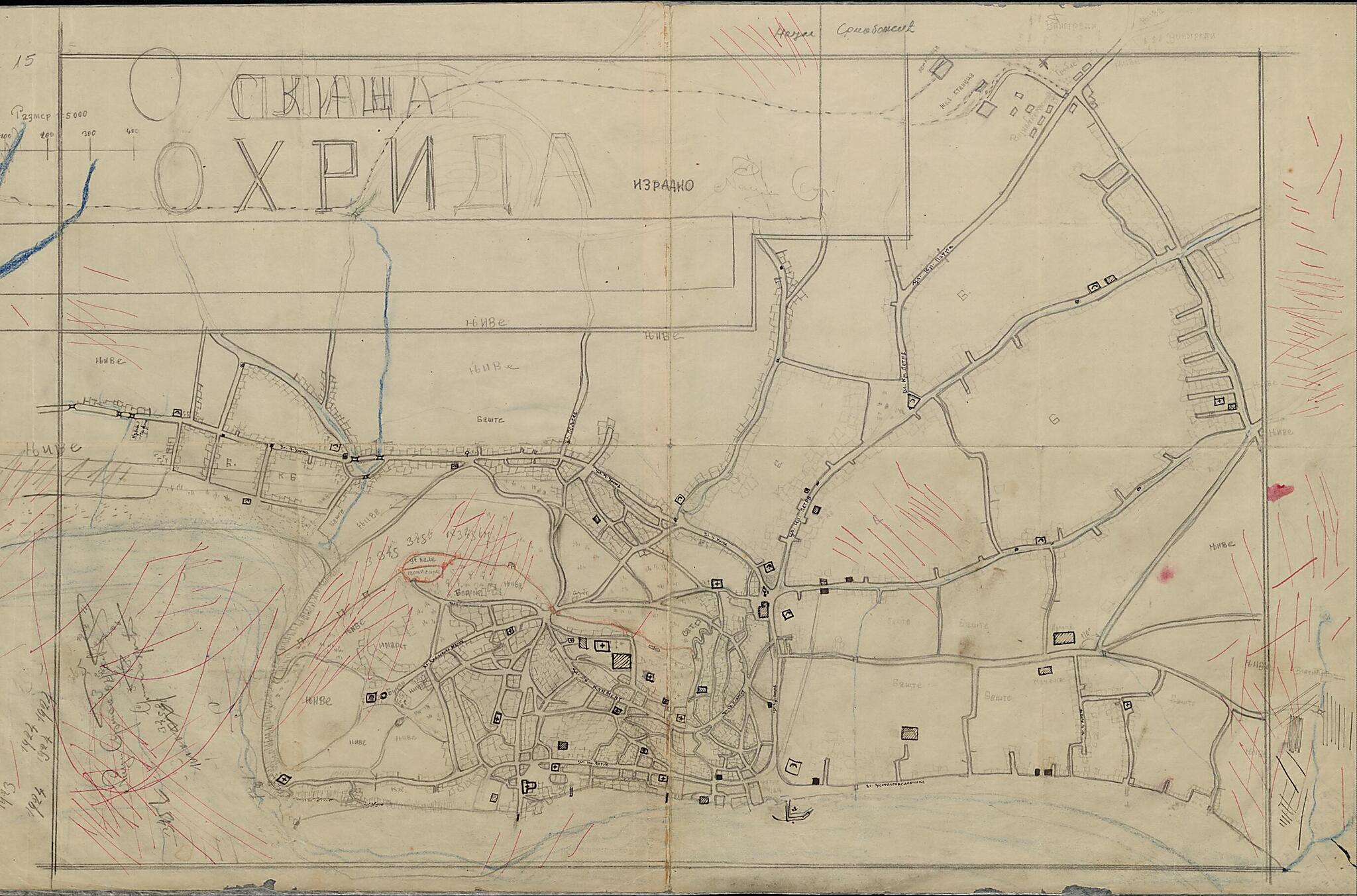 This old map of Sketch of Ohrid from 1923 was created by Naum Srbinović in 1923