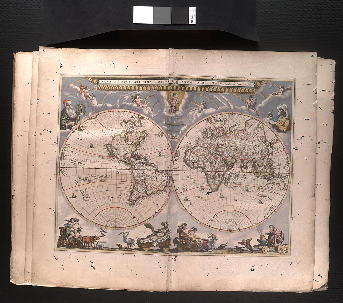 This old map of Modern and Completely Correct Map of the Entire World. (Nova Et Accuratissima Totius Terrarum Orbis Tabula) from 1659 was created by Joan Blaeu in 1659