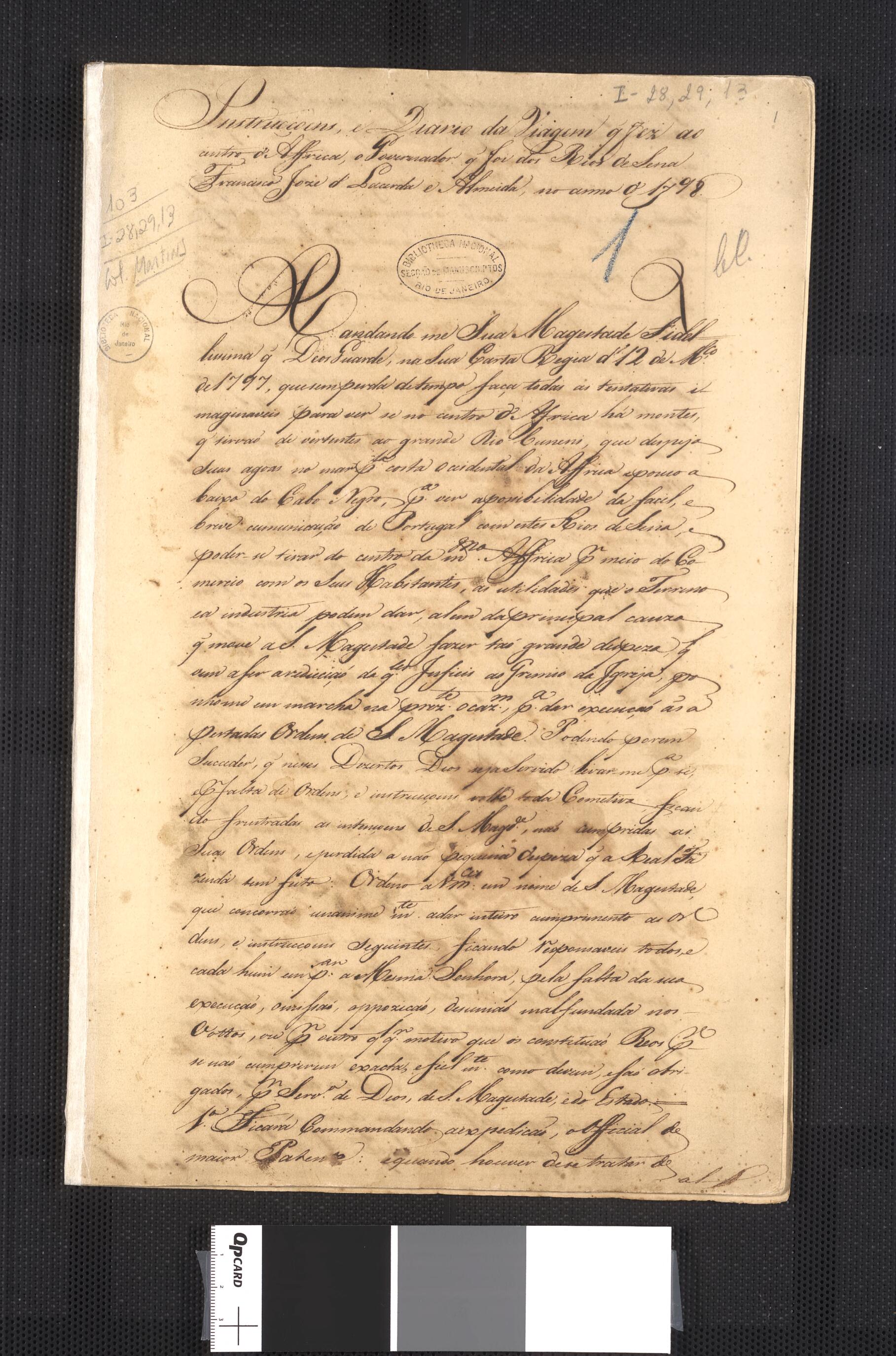 This old map of Instructions and Travel Diary That Governor Francisco Joze De Lacerda E Almeida Wrote About His Travel to the Center of Africa, Going to the River of Sena, In the Year of from 1798. (Instruçoens E Diario De Viagem Q&