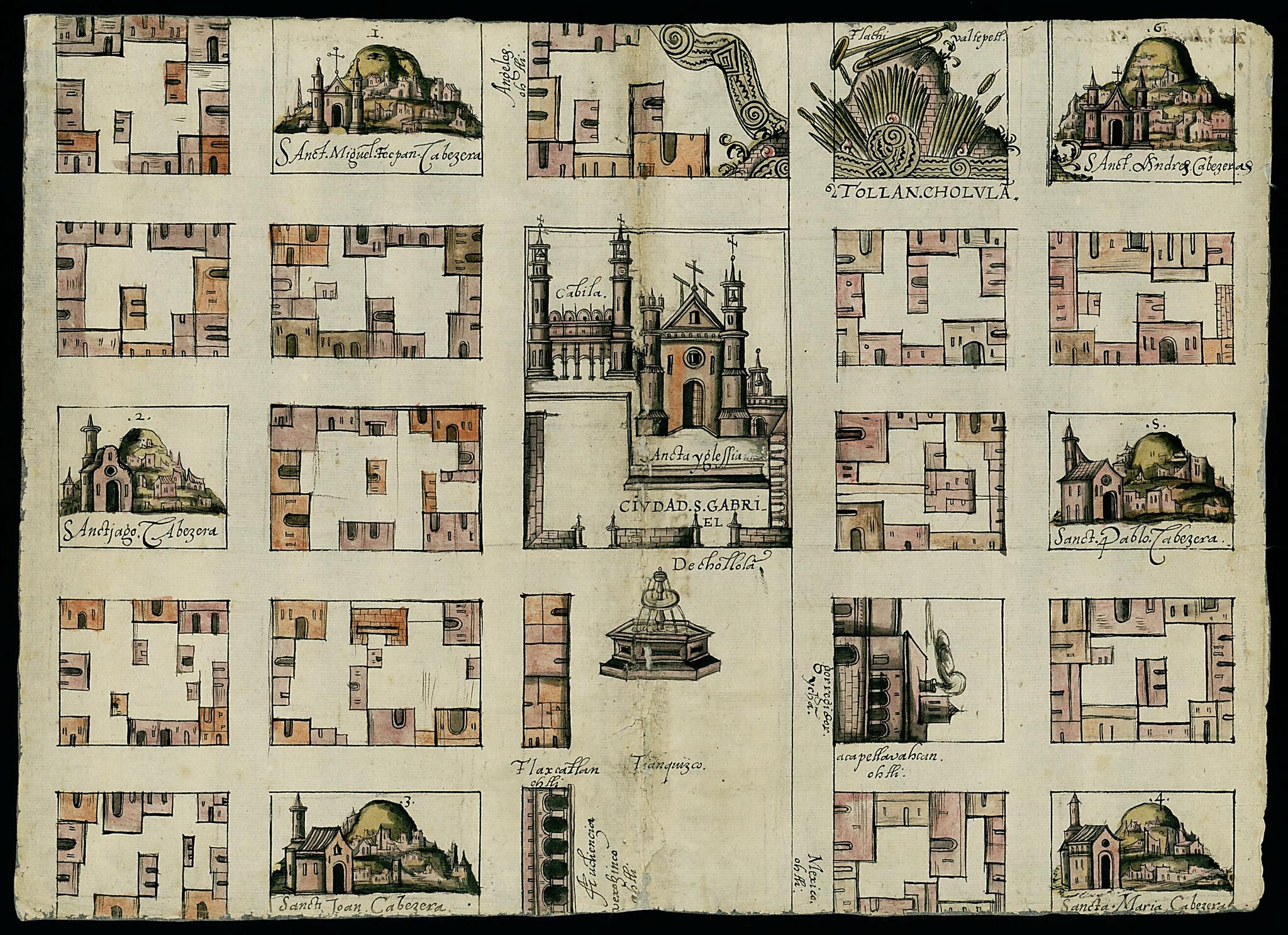 This old map of Cholula, Tlaxcala, Mexico from 1581 was created by in 1581