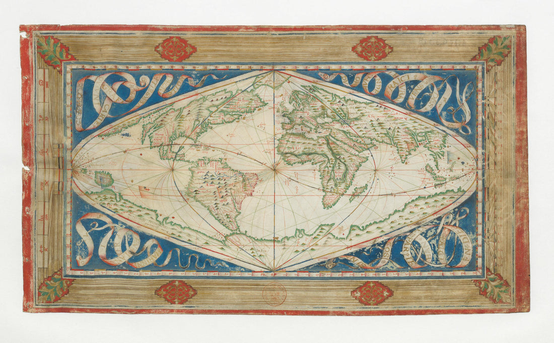 This old map of Cosmographical Map Or Universal Description of the World With the Actual Path of the Winds. (Carte Cosmographique Ou Universelle Description Du Monde Avec Le Vrai Traict Des Vents) from 1570 was created by Jean Cossin in 1570