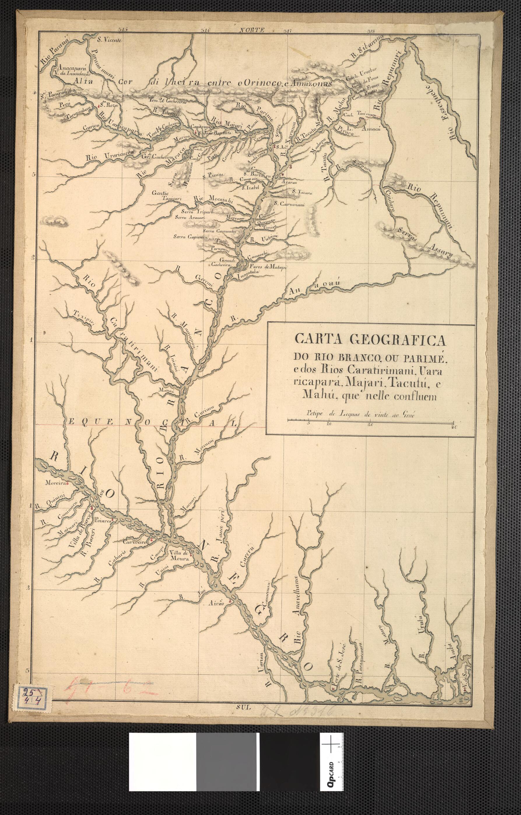 This old map of Map of the Branco Or Parimé River and of the Caratirimani Uararicapará Majari, Tacutú and Mahú Rivers. (Carta Geografica Do Rio Branco Ou Parimé, E Dos Rios Caratirimani Uararicapará Majari, Tacutú E Mahú Que Nelle Confluem) from