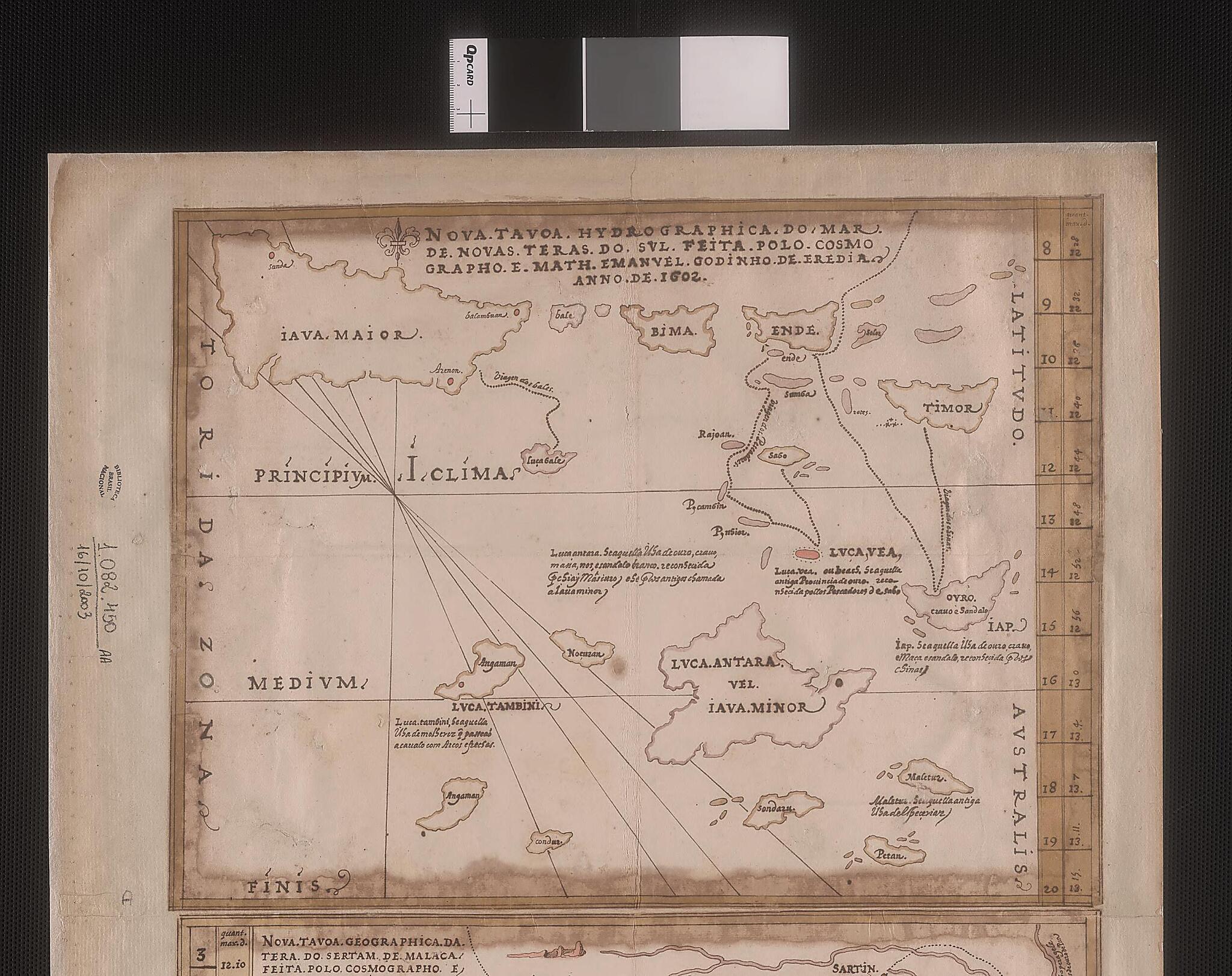This old map of New Hydrographic Map of the Sea and New Southern Lands: Made by the Cosmographer and Mathematician Emanuel Godinho De Eredia. (Nova Tavoa Hydrographica Do Mar De Novas Teras Do Sul / Feita Polo Cosmographo E Math. Emanuel Godinho De Eredi