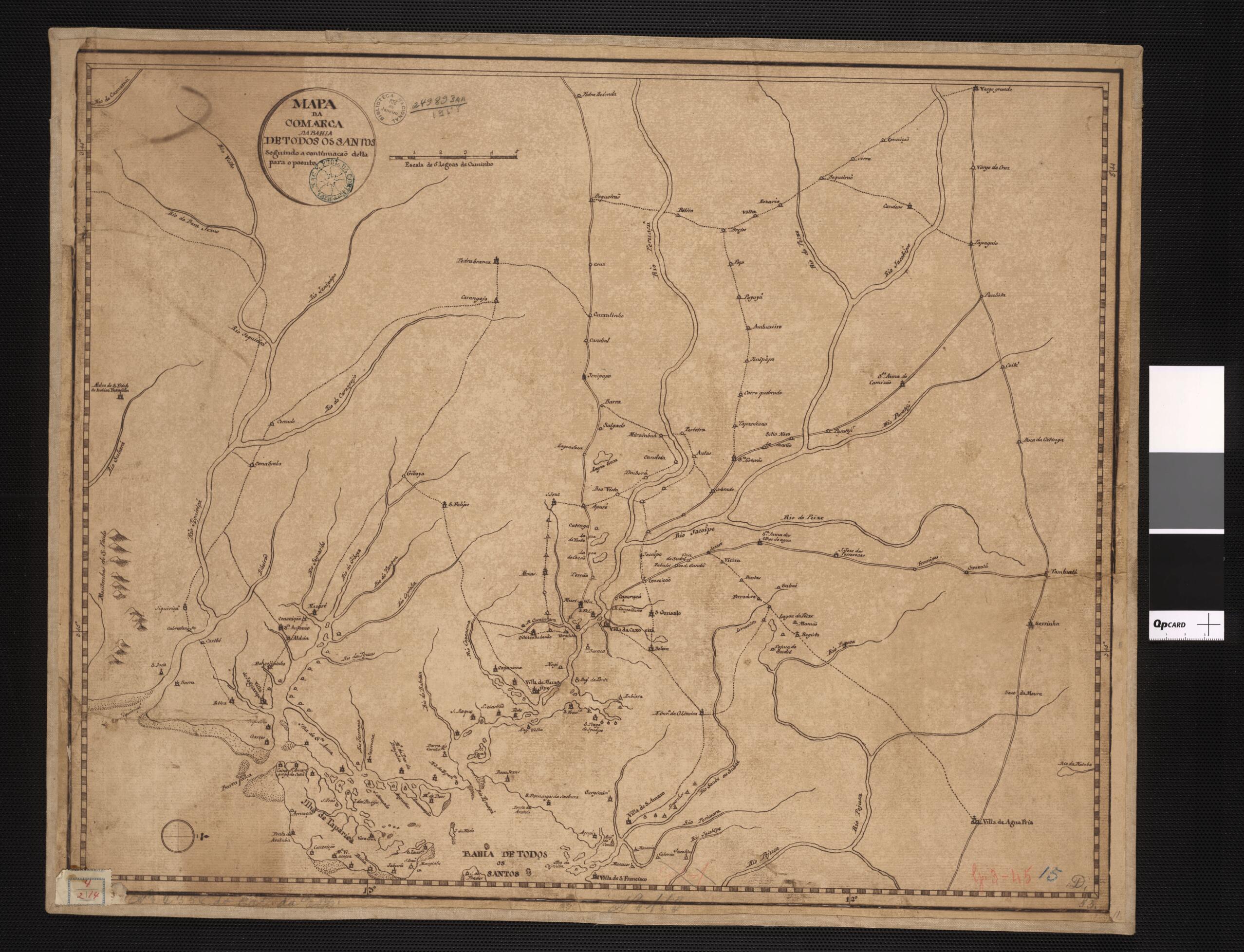 This old map of Map of the District of Bahia De Todos Os Santos and Its Continuation to the West. (Mapa Da Comarca Da Bahia De Todos Os Santos Seguindo a Continuação Della Para O Poente) from 1700 was created by in 1700