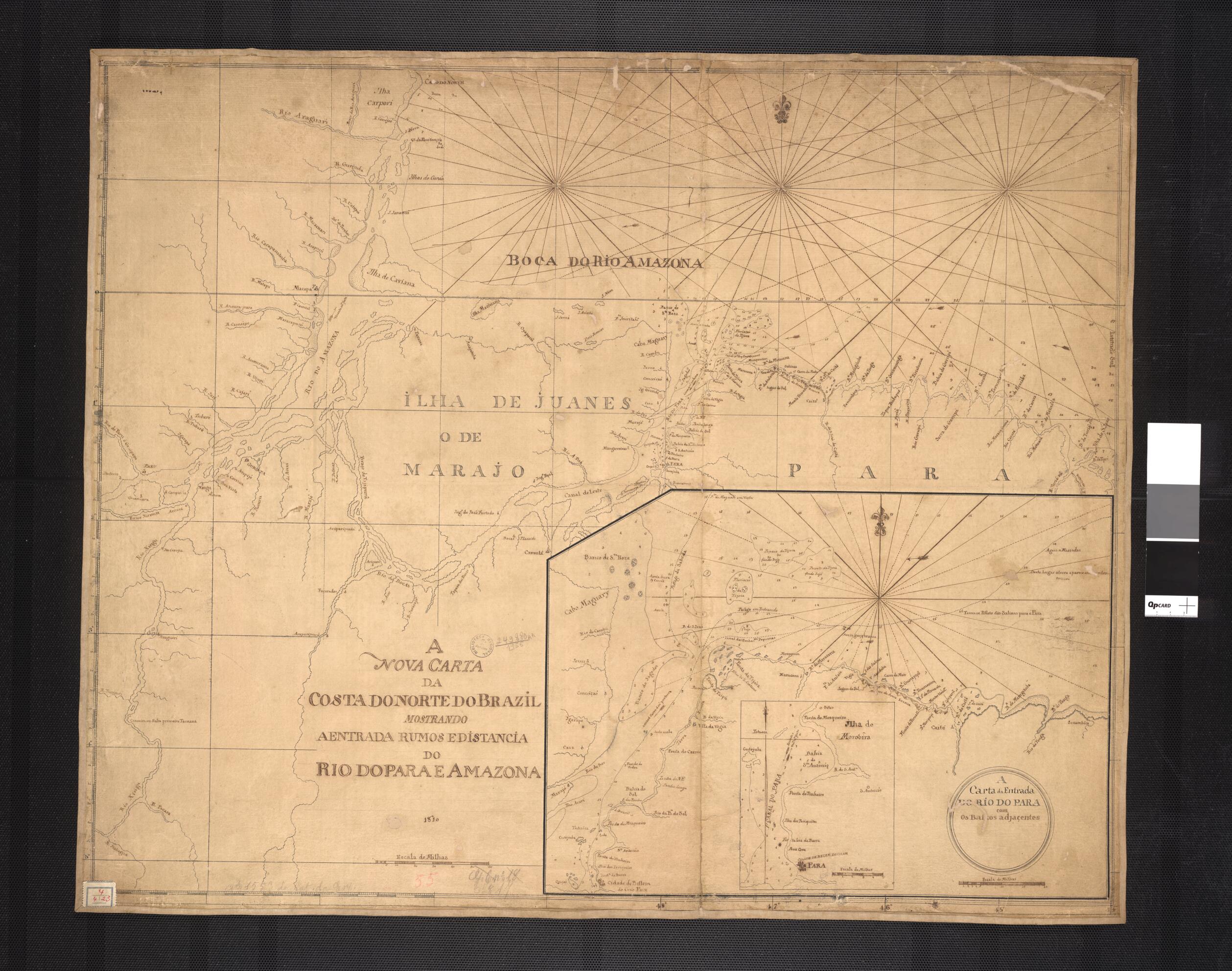 This old map of The New Map of the North of the Coast of Brazil Showing Distances of the Pará and Amazon Rivers. (A Nova Carta Do Norte Da Costa Do Brazil Mostrando a Entrada Rumos E Distancia Do Rio Do Para E Amazonas) from 1810 was created by in 1810