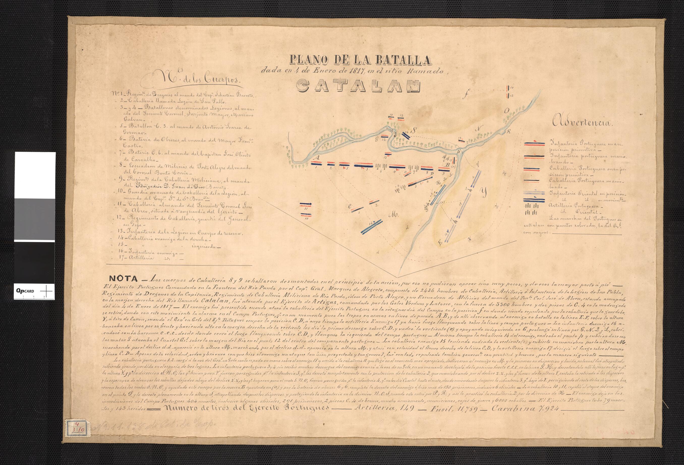 This old map of Map of the Battle of Catalan: Dated the 4th of January In from 1817. (Plano De La Batalla De Catalã: Dada En 4 De Enero De from 1817 En Le Sitio Llamado Catalan) was created by in 1817