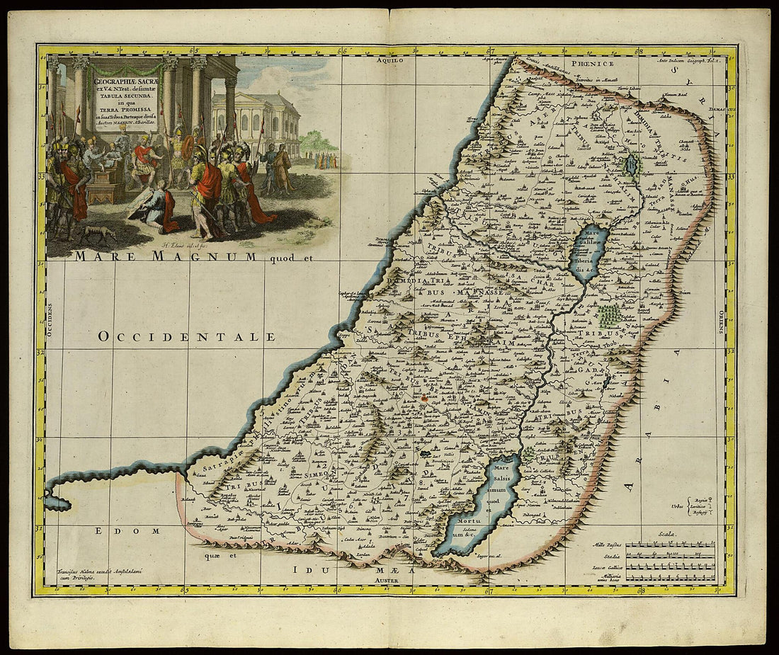 This old map of Second Map of Sacred Geography Gathered from the Old and New Testaments: This Map Shows the Promised Land Divided Into Its Tribes and Regions. (Geographiae Sacrae Ex V. & N. Test. Desumptae, Tabula Secunda In Qua Terra Promissa In Suas Tr