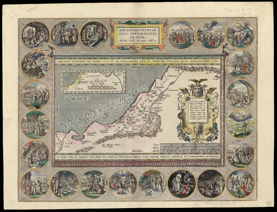 This old map of Journey and Life of the Patriarch Abraham. (Abrahami Patriarchae Peregrinatio Et Vita) from 1590 was created by Abraham Ortelius, Tilemannus Stella in 1590