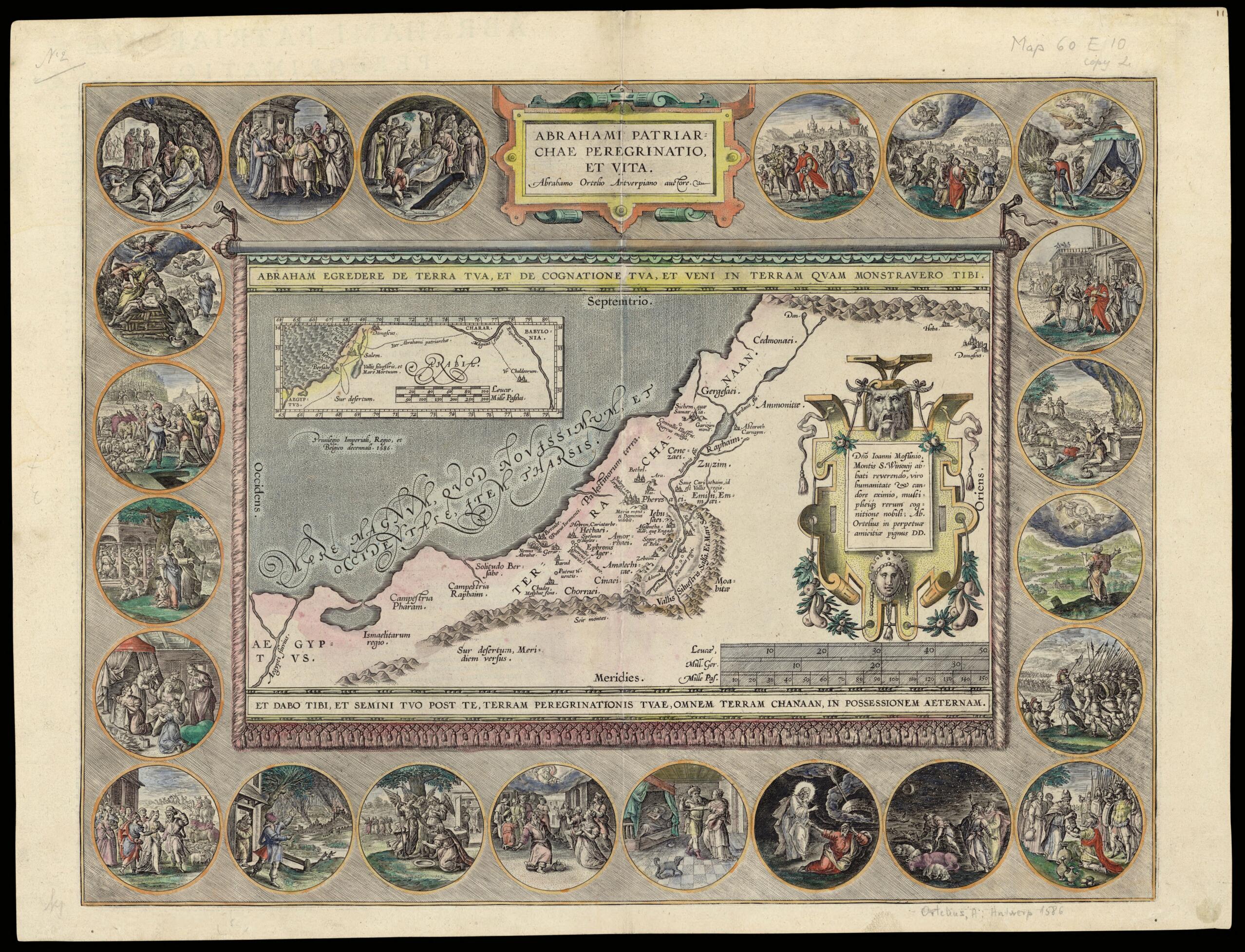 This old map of Journey and Life of the Patriarch Abraham. (Abrahami Patriarchae Peregrinatio Et Vita) from 1590 was created by Abraham Ortelius, Tilemannus Stella in 1590