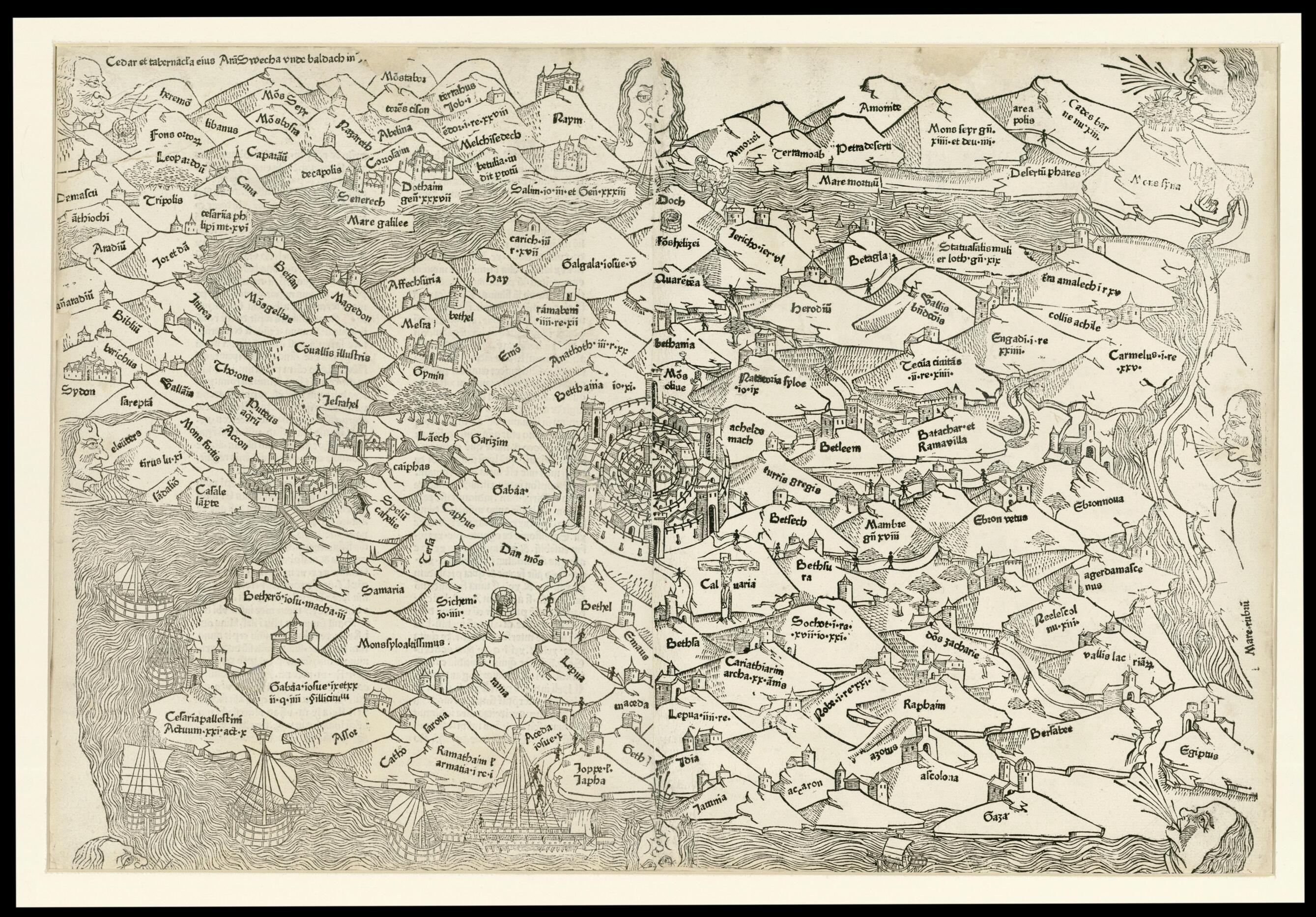 This old map of Palestine from 1475 was created by Lucas Brandis De Schass, 13th Century Burchardus De Monte Sion in 1475