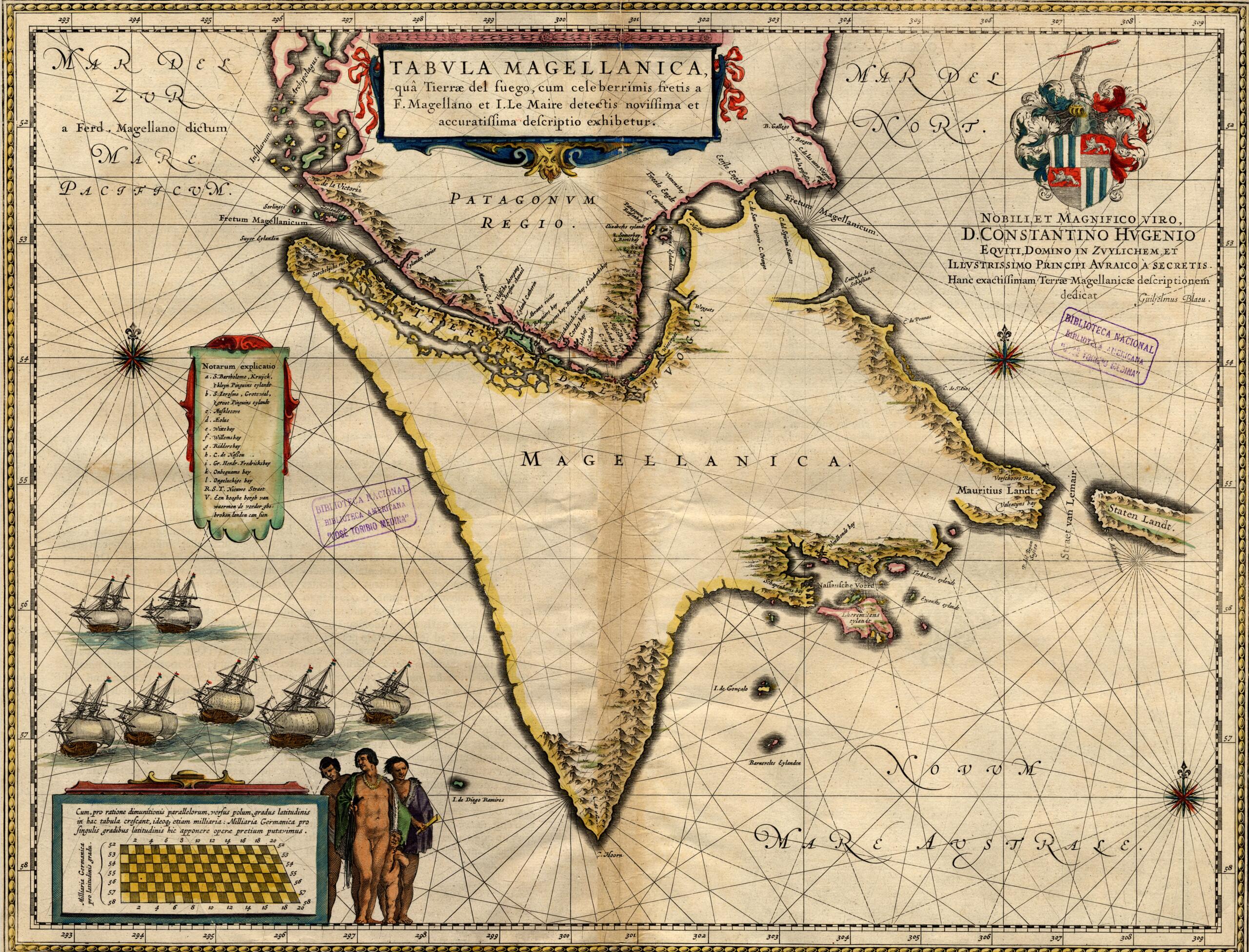 This old map of A Chart of Magellan by the Route of Tierra Del Fuego. (Tabula Magellanica Qua Terrae Del Fuego) from 1640 was created by Willem Janszoon Blaeu in 1640